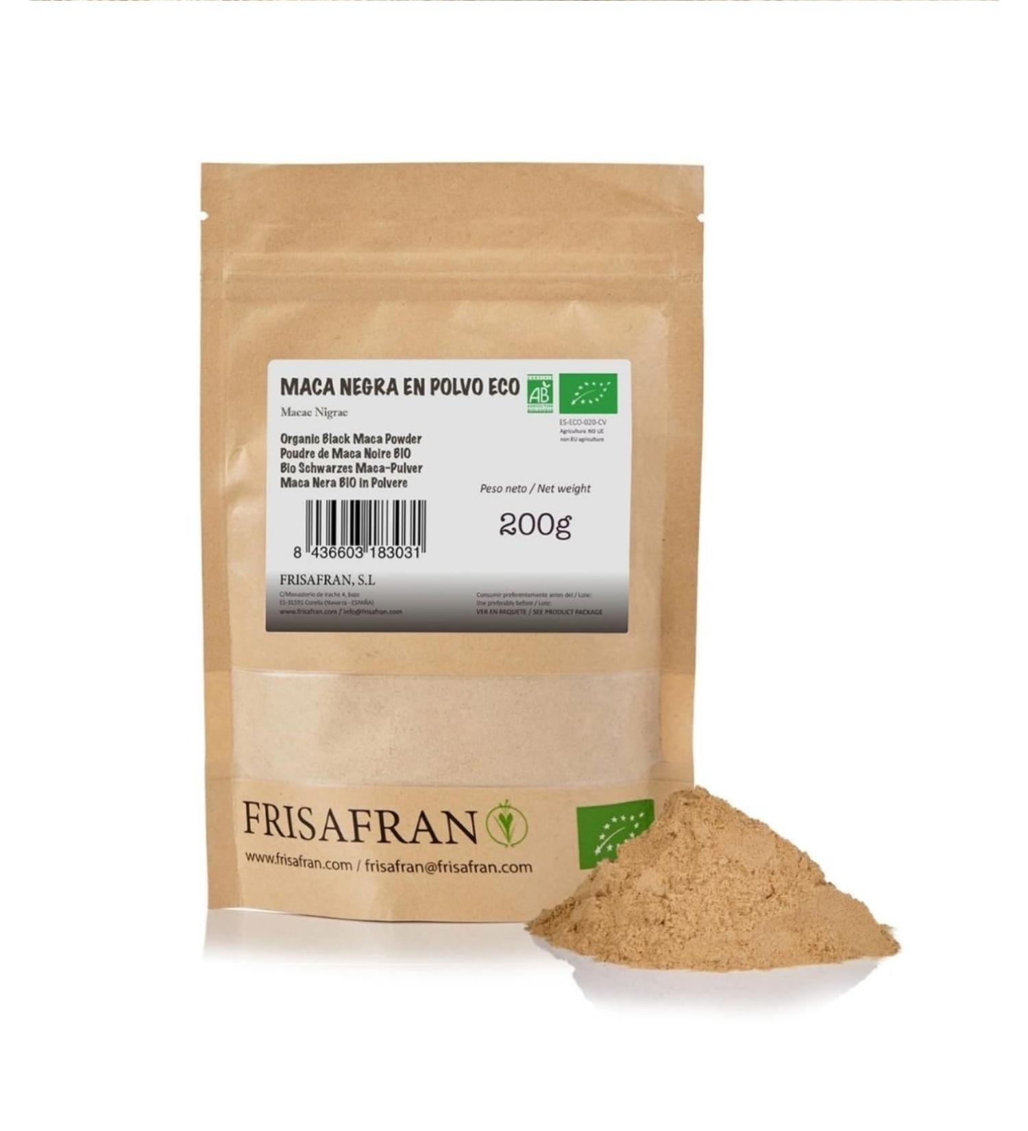  FRISAFRAN FRISAFRAN | Organic Black Maca Powder Organic 200g | Black Maca Ground | Black Maca Powder | Superfood | Energizing | Natural - Buy Online on GoSupps.com
