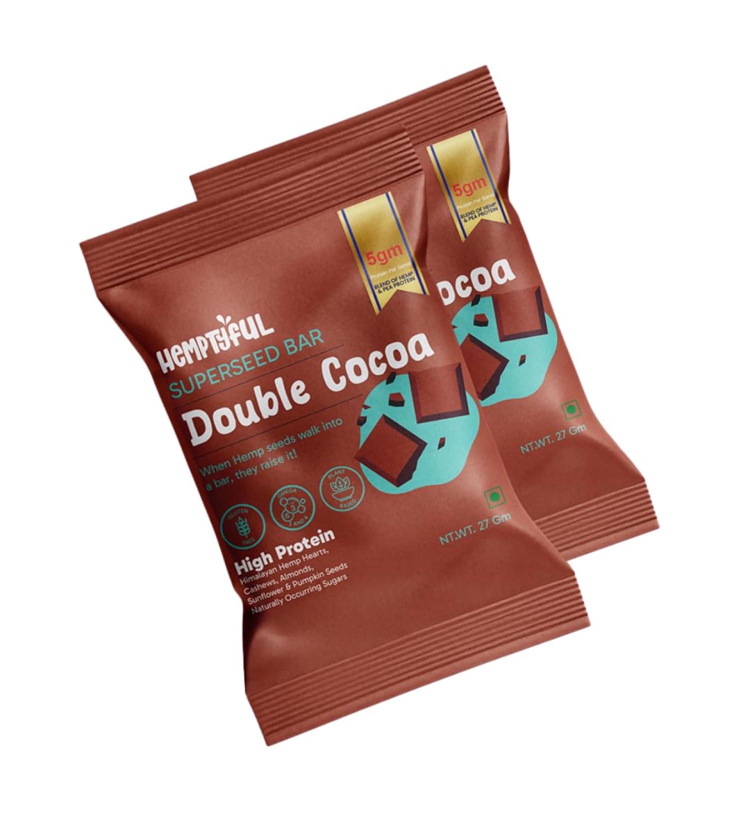 Hemptyful Superseed Bars - High Protein Healthy Snack with Hemp Hearts & Omega 3 | No Refined Sugar | Plant-Based Double Cocoa | Pack of 12 - Buy Online on GoSupps.com