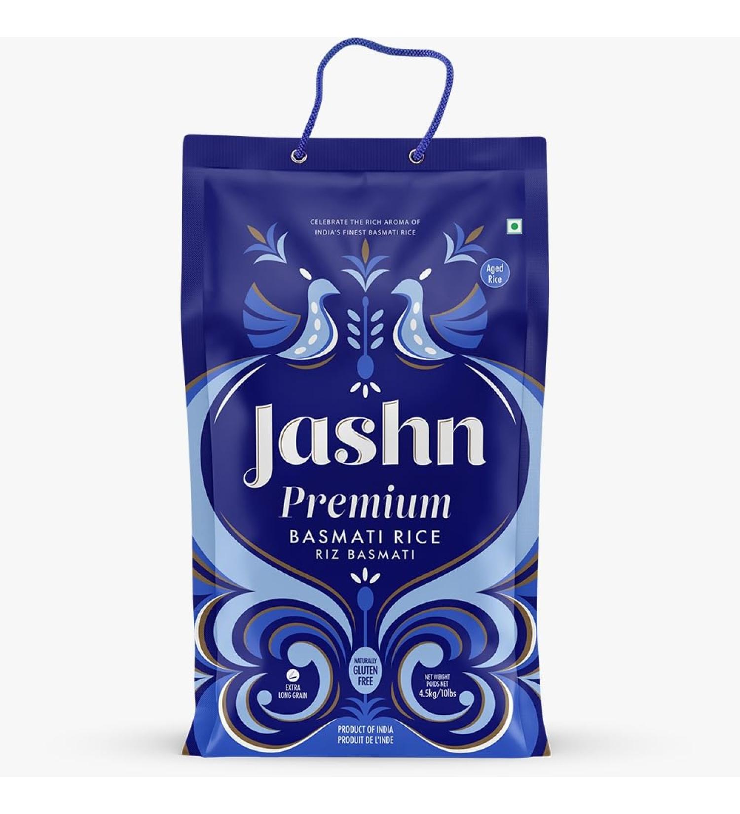 Jashn Premium Basmati Rice 4.54 kg Gluten-Free Extra Long Grain - Buy Online on GoSupps.com