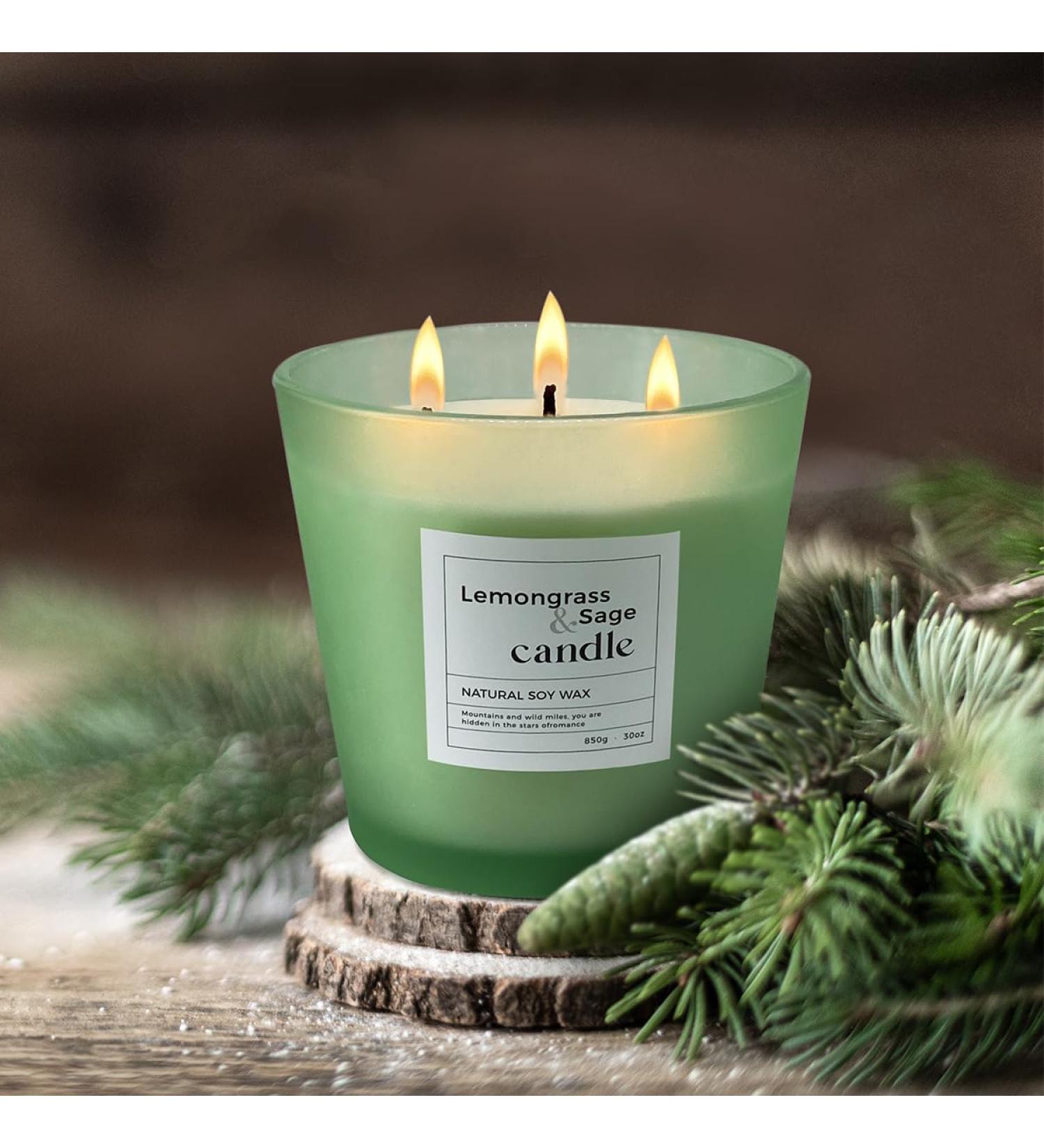 30 oz Highly Scented Soy Candle - Lemongrass & Sage Aromatherapy 120 hrs Long Lasting 3 Cotton Wicks Smokeless | Great Gift for Him & Her - Midnight Lights - Buy Online on GoSupps.com