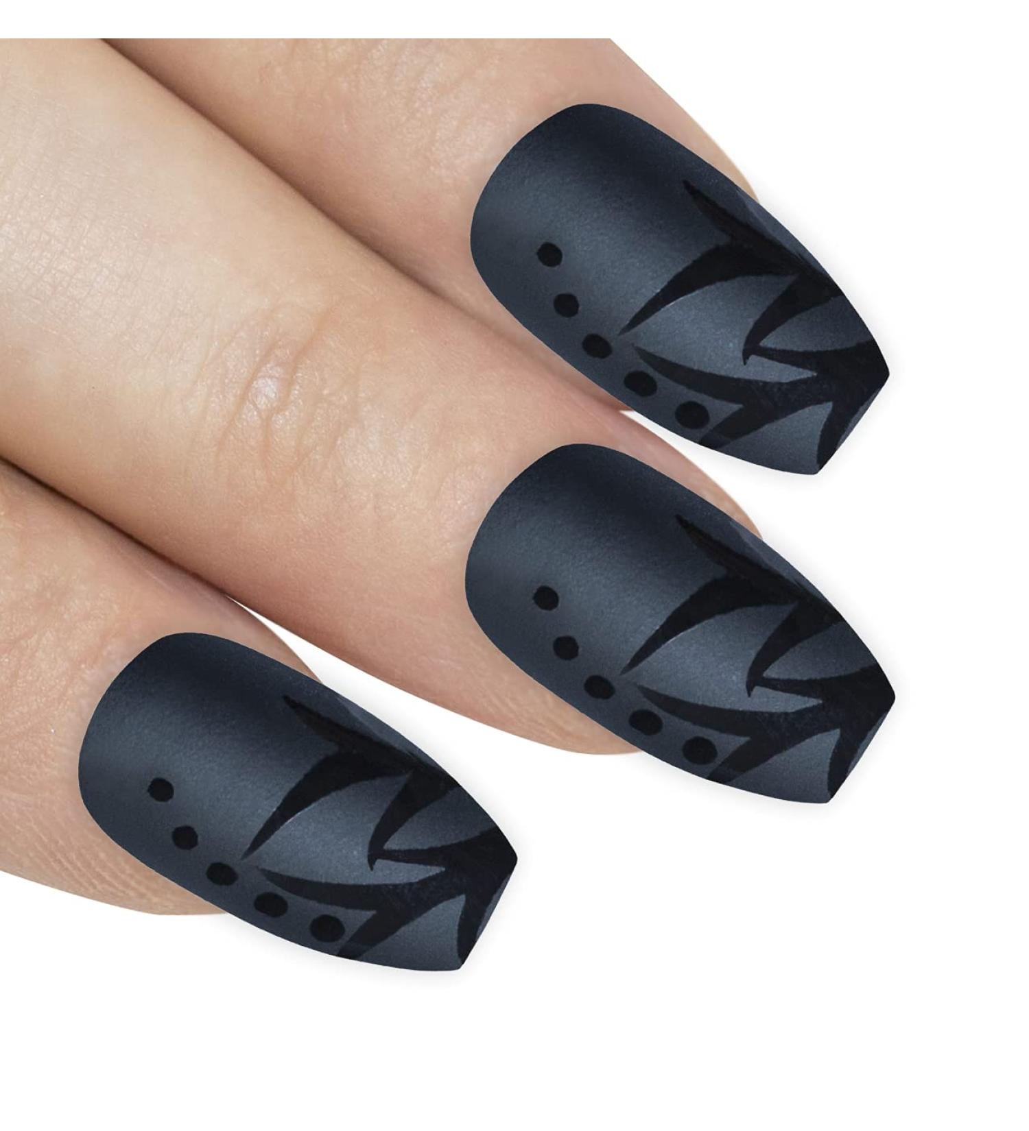 Bling Art Black Matte Ballerina Coffin False Nails - 24 Long Artificial Nails with Glue | International Shipping - Buy Online on GoSupps.com