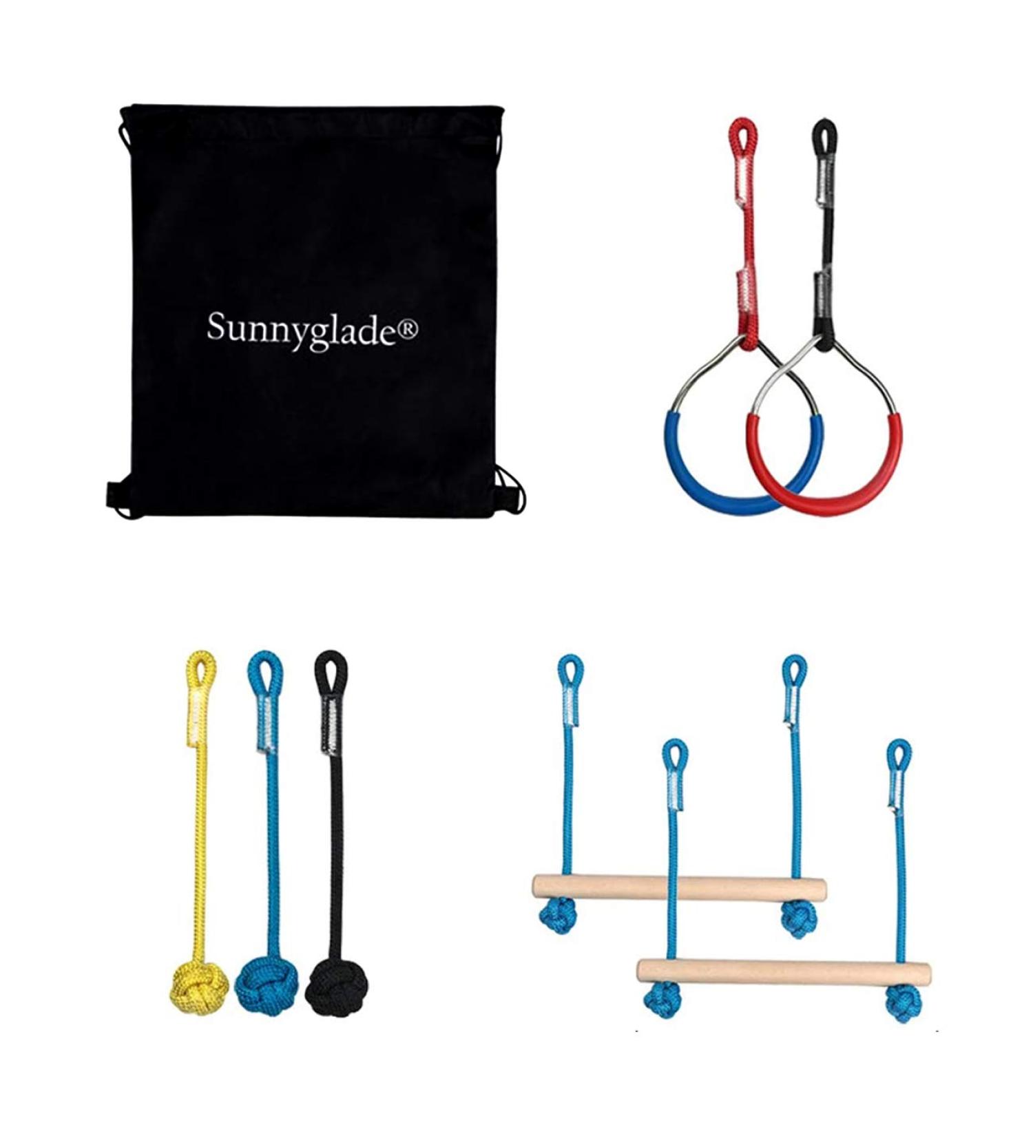 Sunnyglade 40ft Ninja Line Hanging Obstacle Course for Kids | Slackers Ninja Line Kit with Bars, Fists, Rings | Ninja Slackline Accessories - Buy Online on GoSupps.com