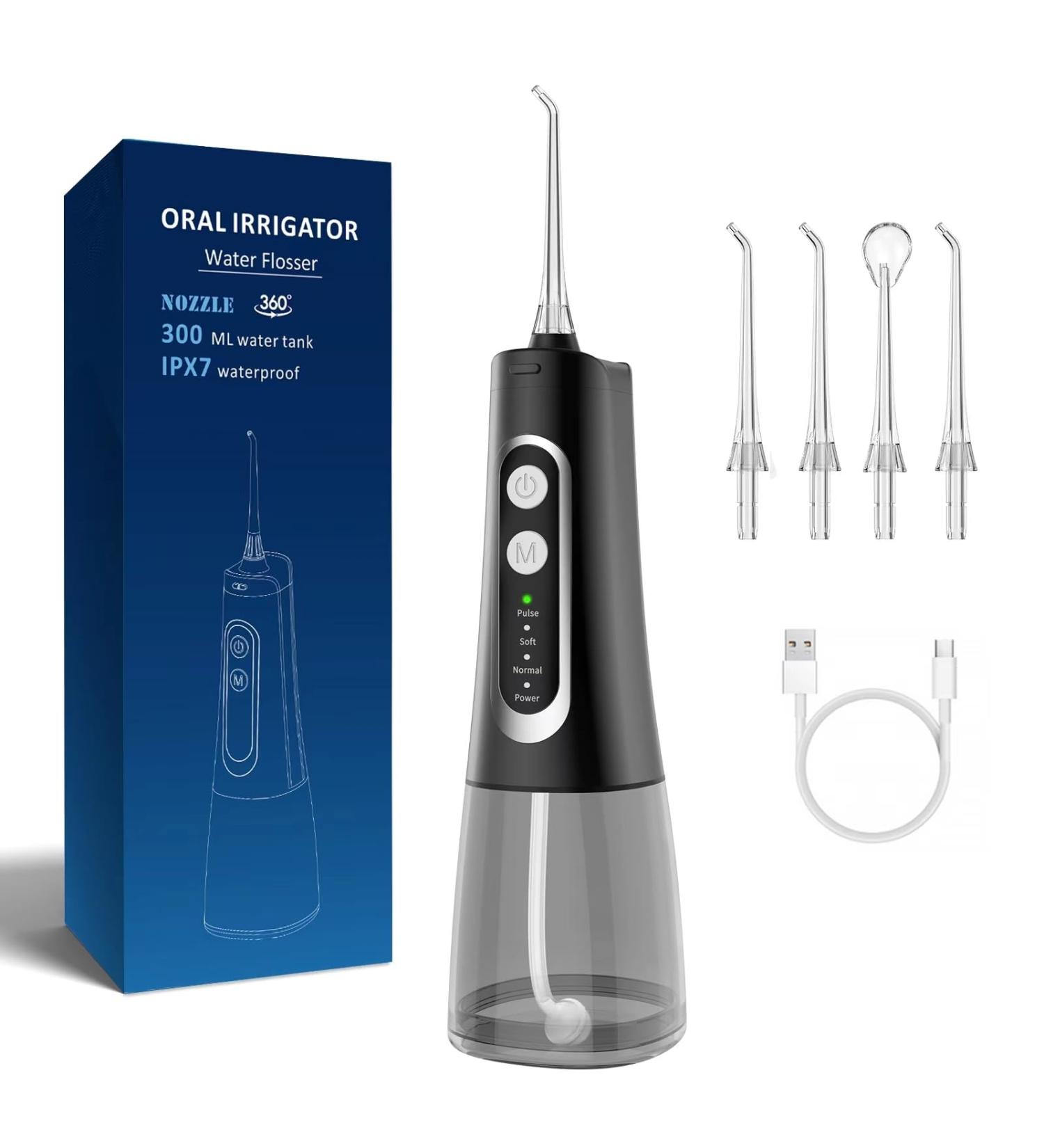 Water Flosser for Teeth - Portable Rechargeable Dental Floss 4 Modes 300ML IPX7 Waterproof Oral Irrigator for Home & Travel - Buy Online on GoSupps.com