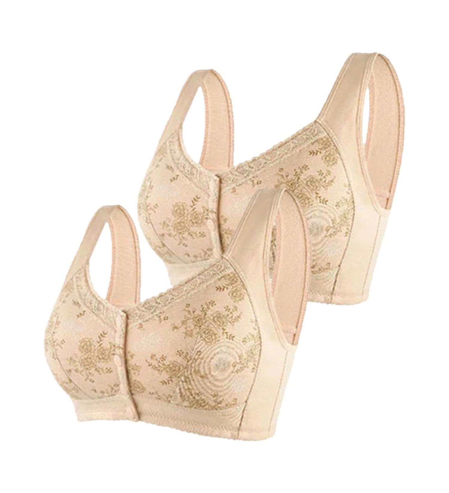Comfortable Women's Sports Bras Set - 2PC Front Button Large Size Steel-Free Beige Fitness Collection - Buy Online on GoSupps.com
