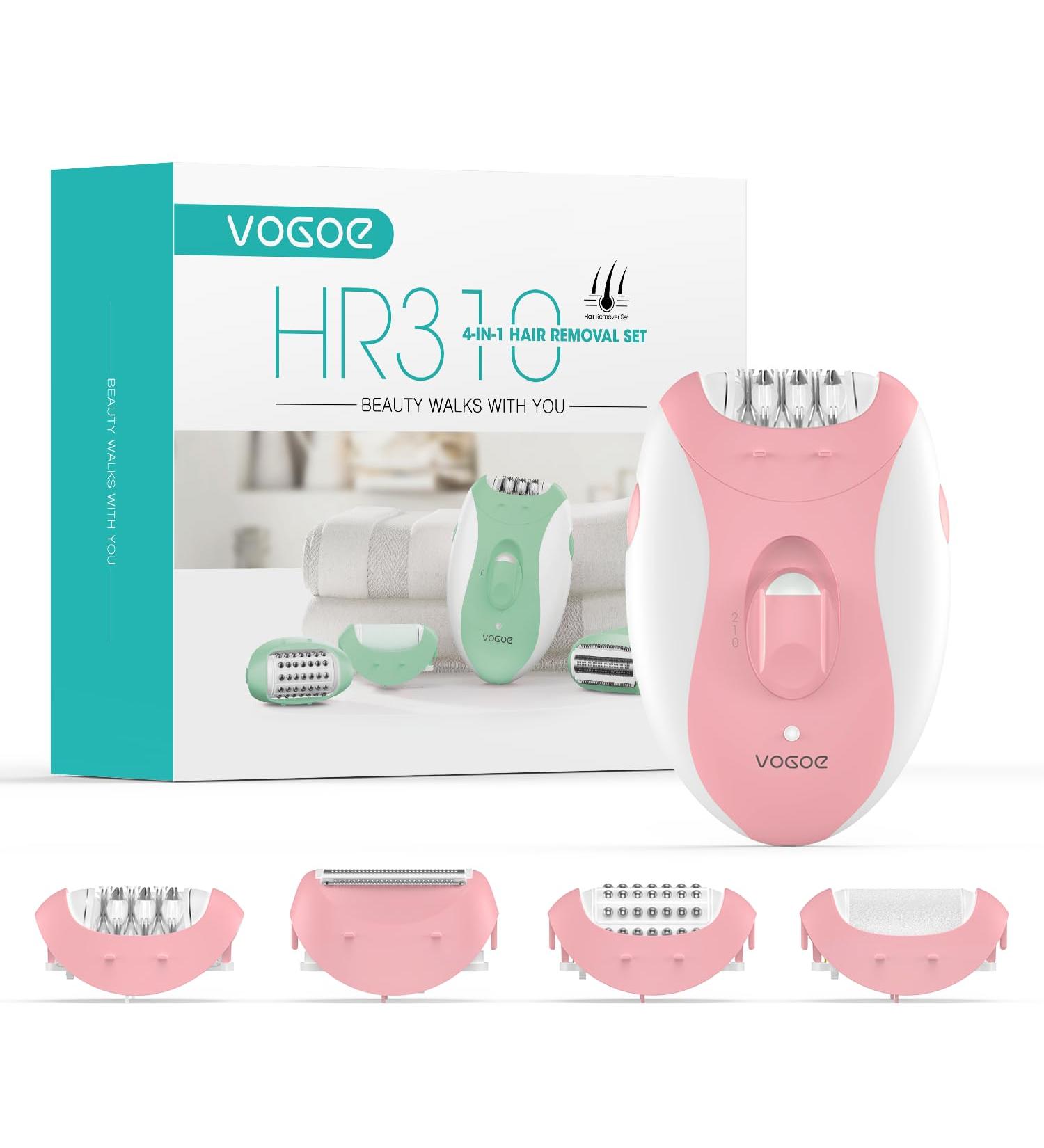 VOGOE 4-in-1 Epilator for Women - Rechargeable & Cordless Hair Removal with 21 Tweezers - Electric Razor for Face, Legs, Arms, Armpit, Bikini - 2 Speeds - Pink - Buy Online on GoSupps.com