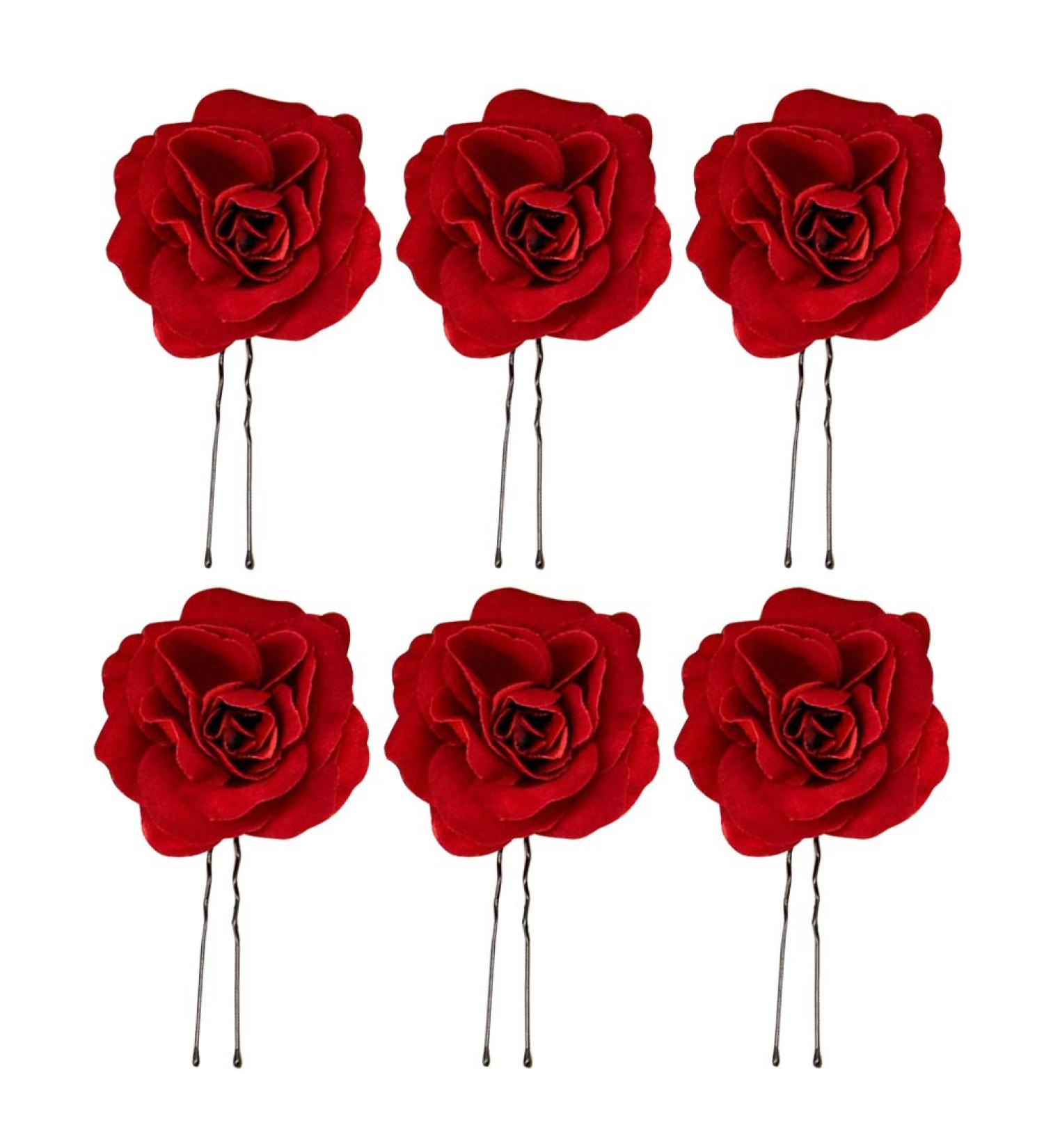 6pcs Wedding Updo Hairpins - Red Rose Hair Sticks U-Shaped Chopsticks for Bride & Bridesmaid - Perfect Hair Accessories - Buy Online on GoSupps.com