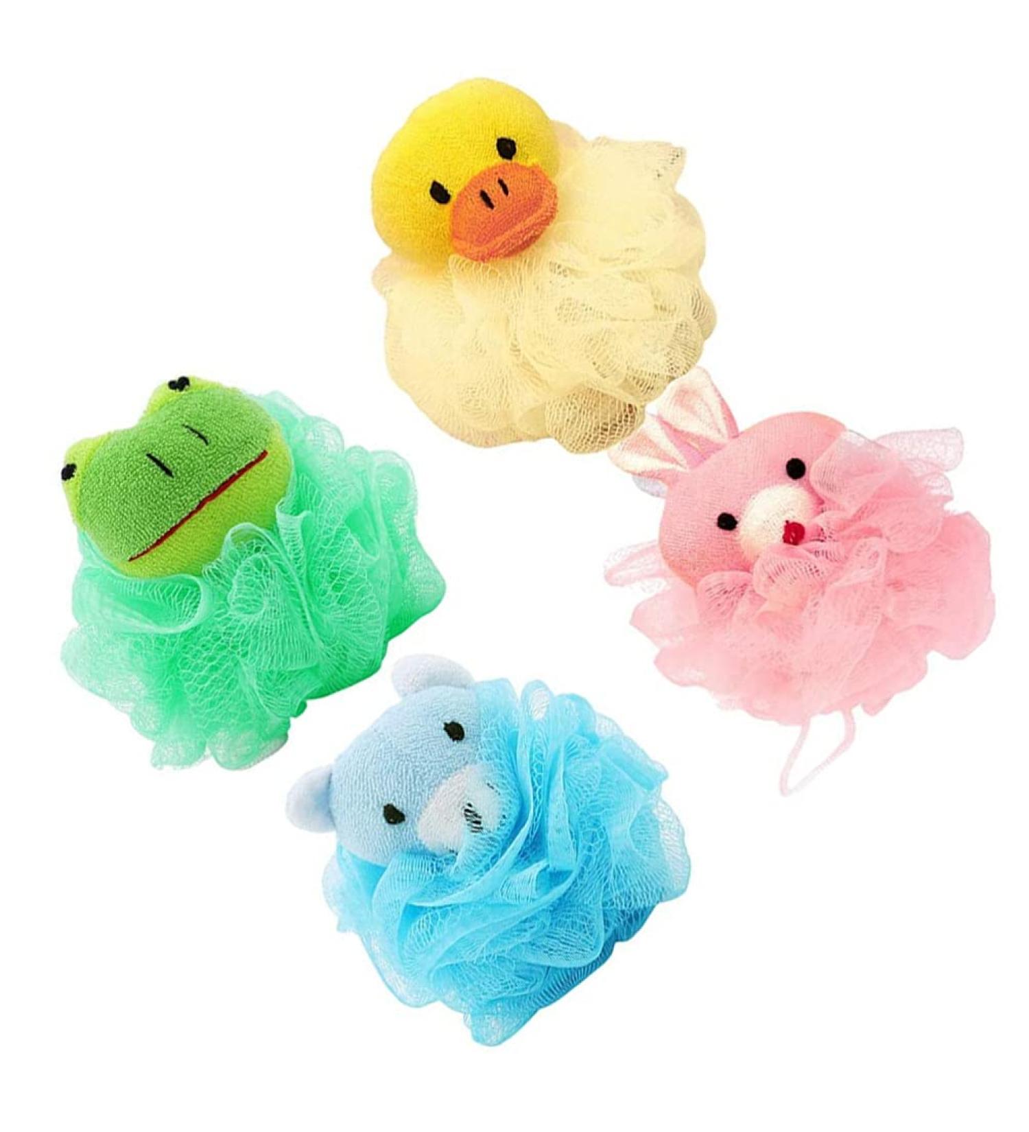 4pcs Baby Shower Bath Sponge - Cute Animal Loofah Balls & Scrubbing Puff for Essential Skin Care - Perfect for Kids - Buy Online on GoSupps.com