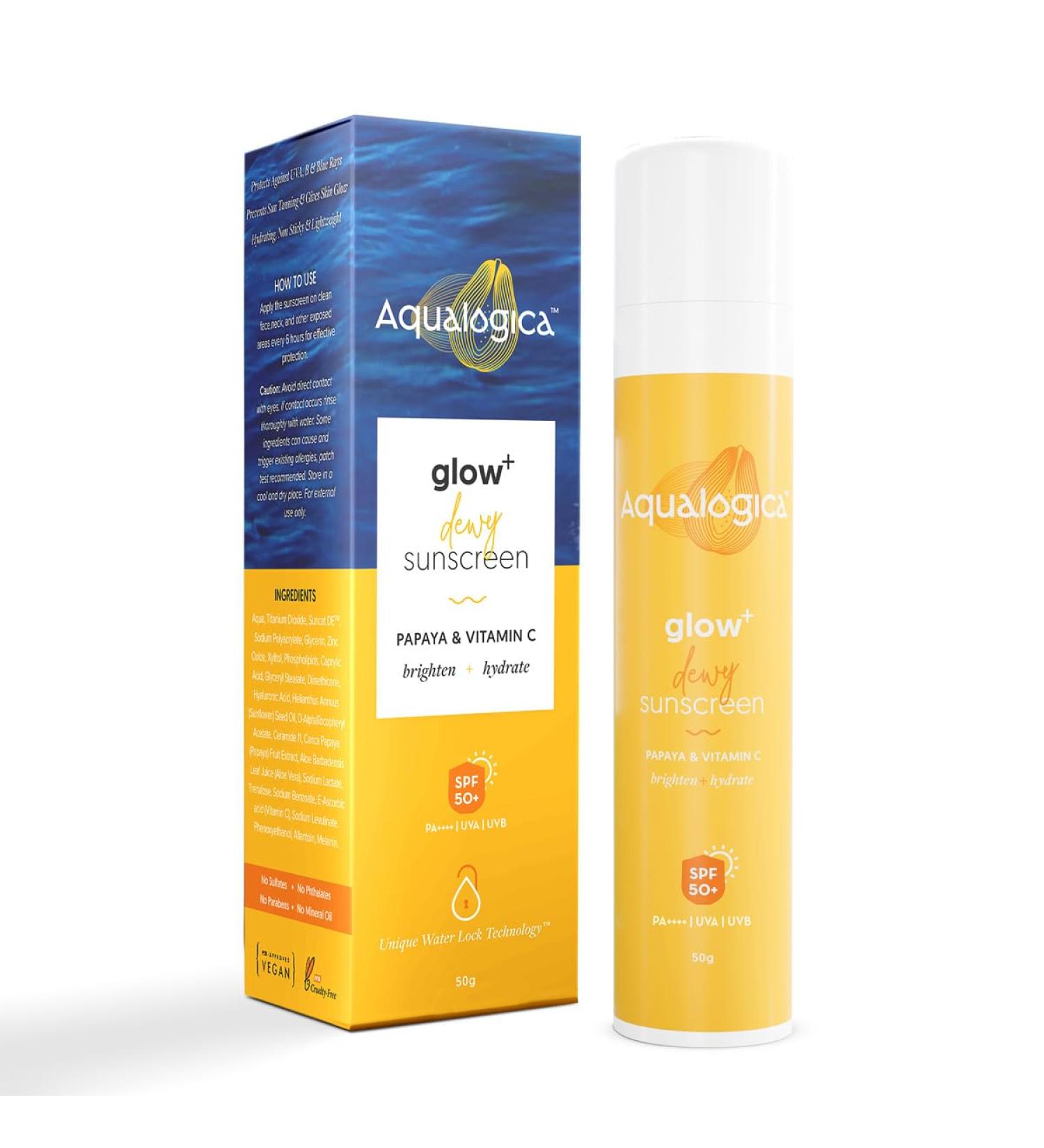 Glow+ Dewy Face Sunscreen SPF 50+ | Blue Light Protection | No White Cast | Brightening with Papaya & Vitamin C | 1.76 Oz 1 Pack - Buy Online on GoSupps.com