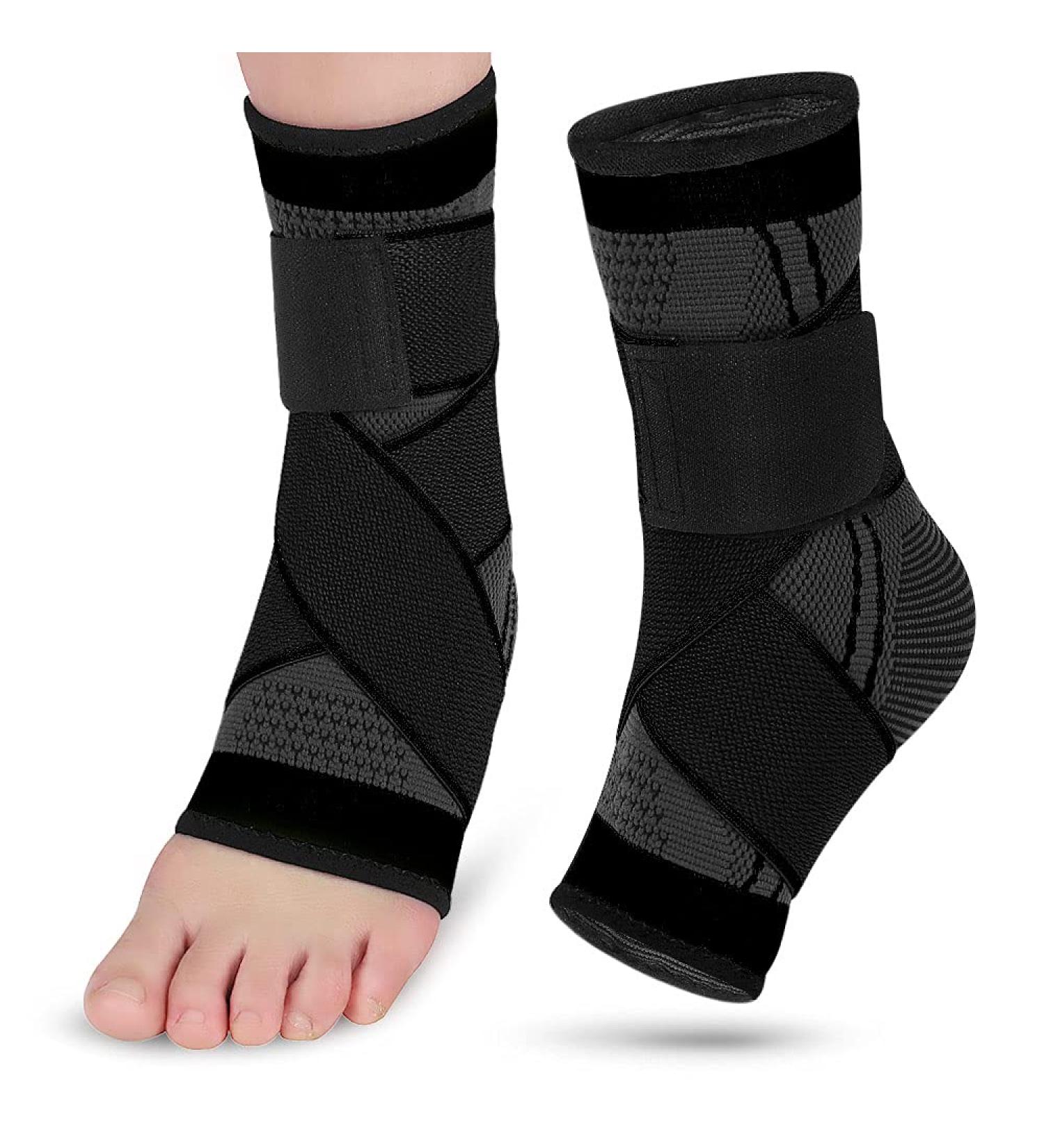 Adjustable Ankle Brace Compression Sleeve Arch Support & Foot Stabilizer Elastic Wrap for Plantar Fasciitis Achilles Tendonitis Recovery Sports Bandage Socks for Men & Women (Medium) - Buy Online on GoSupps.com