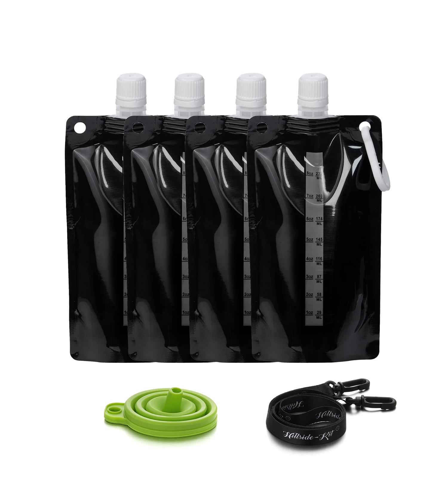 8oz Hillside-Kit Plastic Flasks - Concealable & Reusable Drink Bags, Leak-Proof & BPA-Free for Travel & Outdoor Sports - Black - Buy Online on GoSupps.com