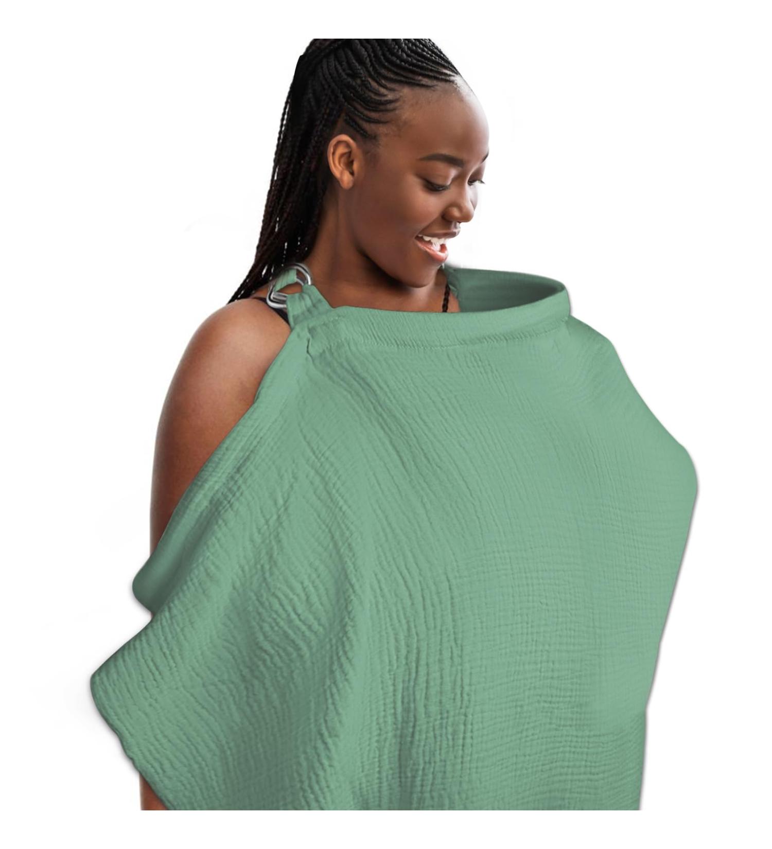 Breathable Cotton Nursing Cover for Breastfeeding & Baby, Green - Multi-Use Car Seat Blanket, Stroller Cover, Sunshade - Soft & Comfortable - Buy Online on GoSupps.com