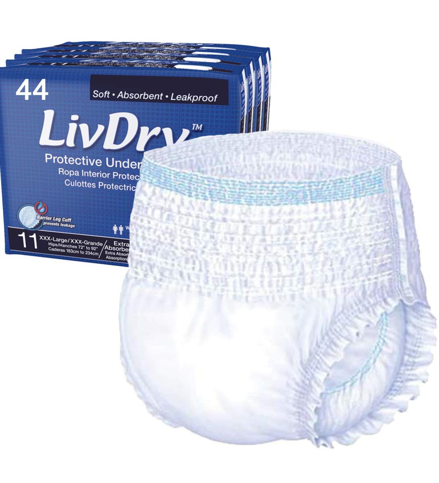 LivDry XXX-Large Adult Diapers - 44 Count, Extra Absorbency & Leak Protection - Buy Online on GoSupps.com
