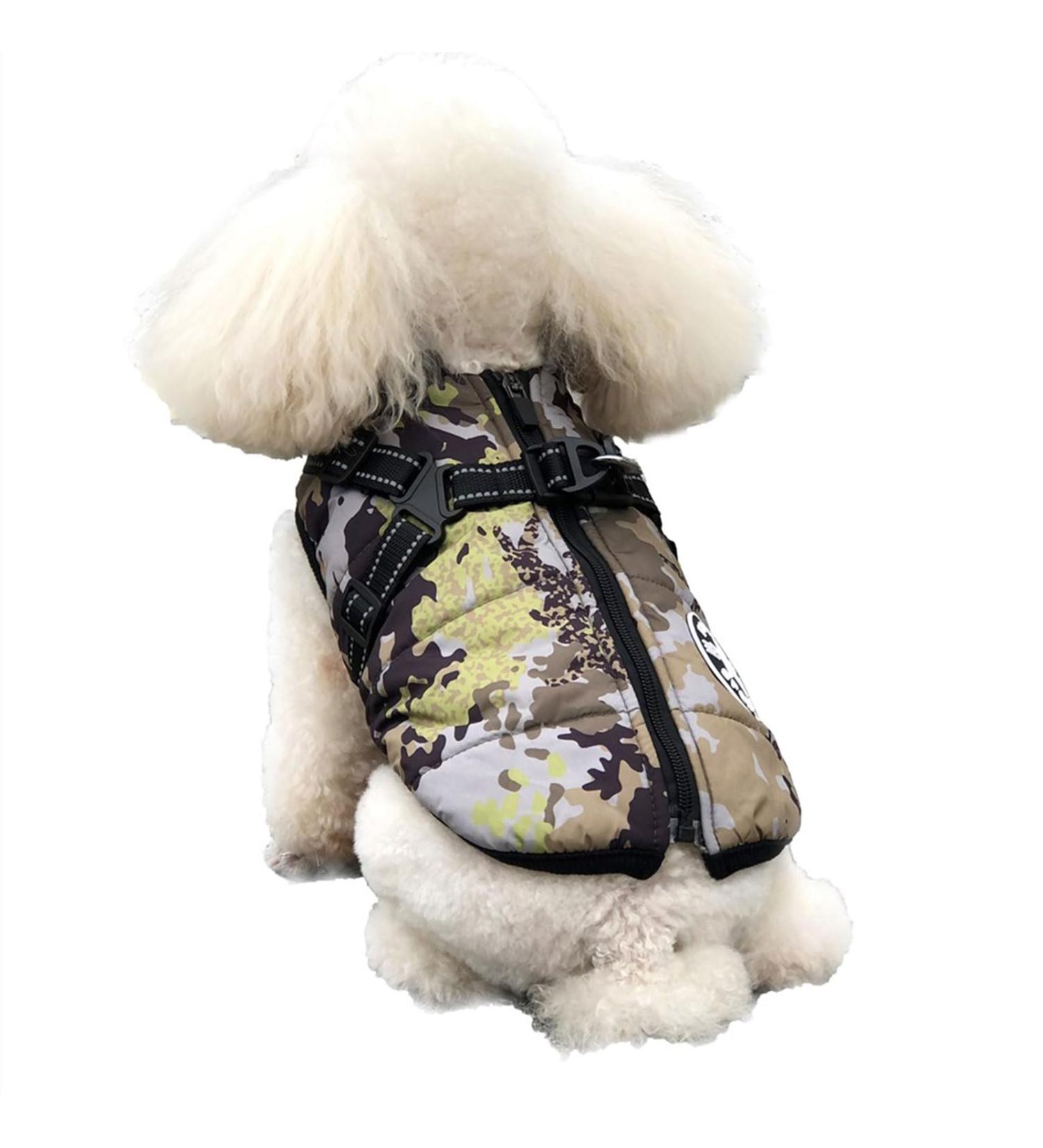 Buy XXL Camouflage Dog Jacket with Dishes - Warm Sports Vest for Small Dogs & Cats | Winter Coat for Outdoors - Buy Online on GoSupps.com