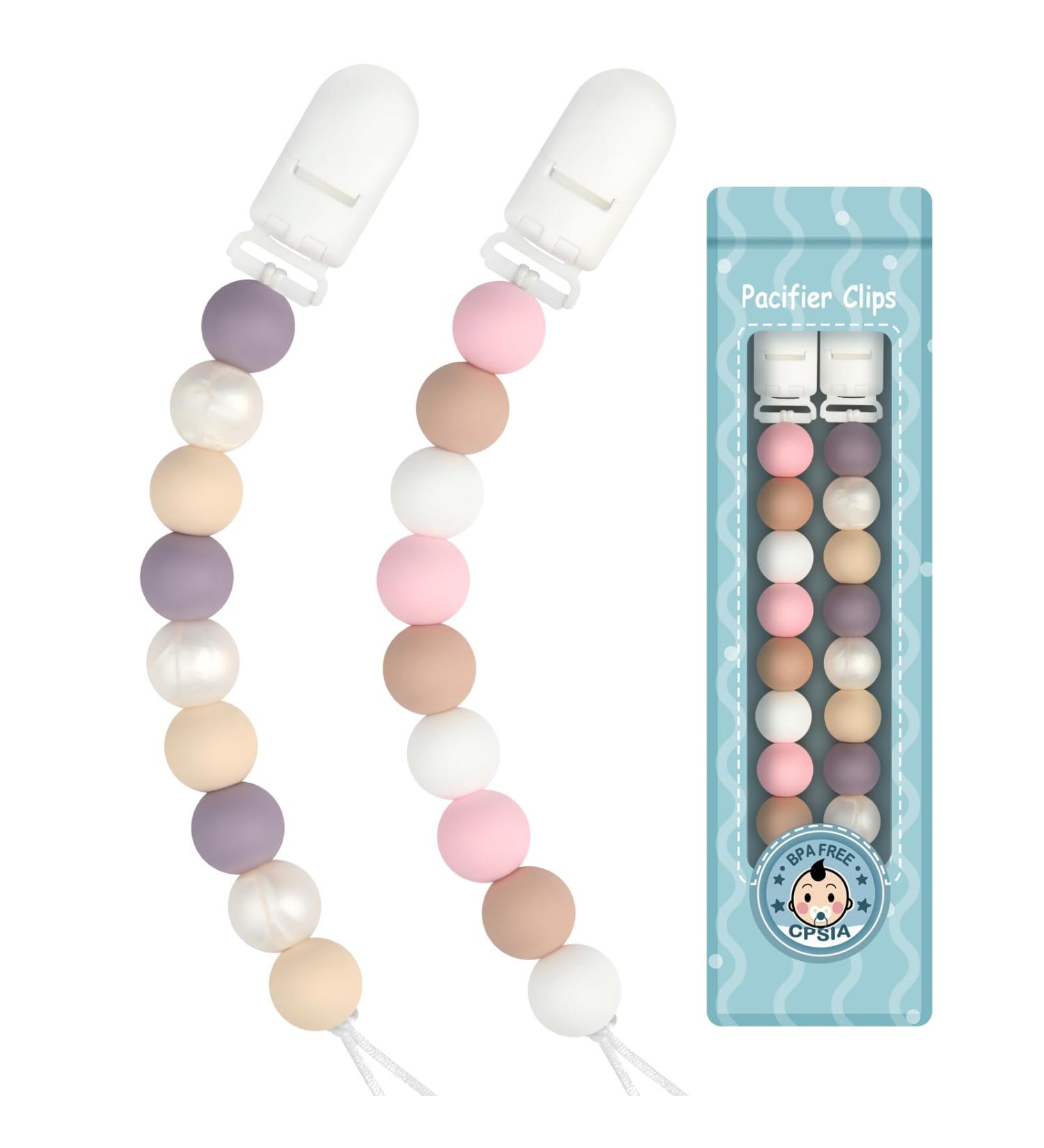 Kowlone Pink Silicone Pacifier Chain for Girls - 2-Pack Dummy Clips & Straps | Perfect Baby Shower Gift - Buy Online on GoSupps.com
