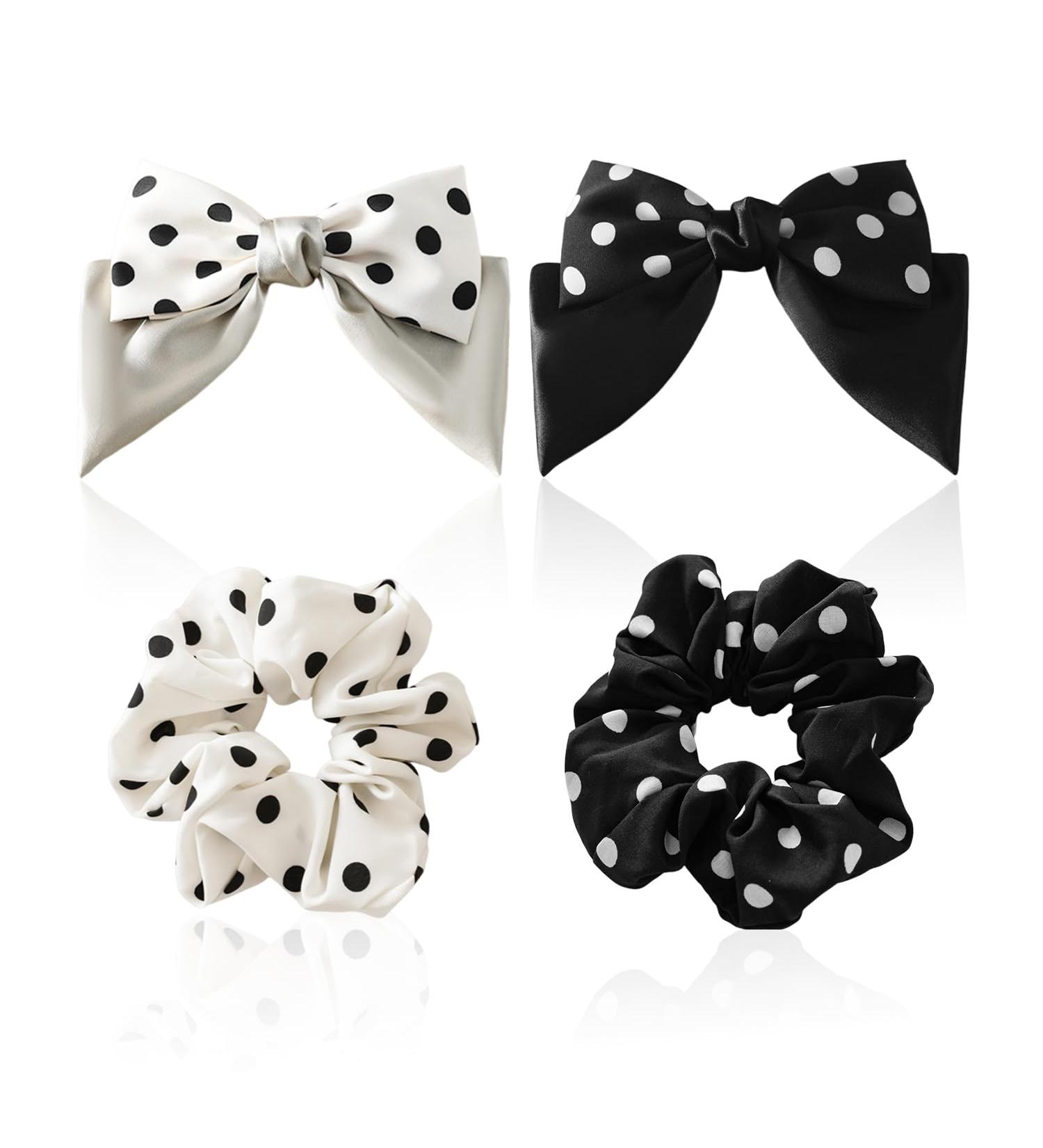 2 Pieces of Bow Hairpins and 2 Pieces of Hair Ties Simple Bow Hairpins Round Hairpins Women's French Hairpins Girls' Hair Accessories (Black Champagne Color) - Buy Online on GoSupps.com