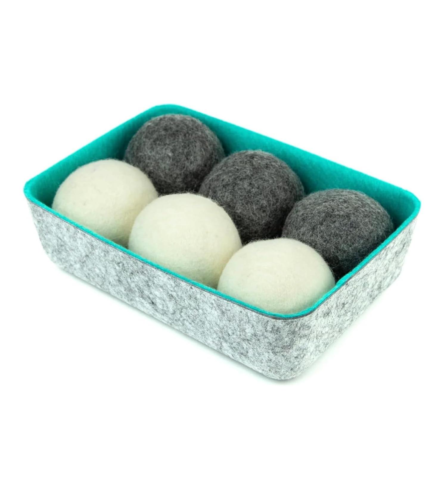 Three by Three Seattle Felt Like it! Wool Dryer Balls - 6 Pack Grey & White | Natural Fabric Softener Alternative Reduces Drying Time & Static Cling - Buy Online on GoSupps.com