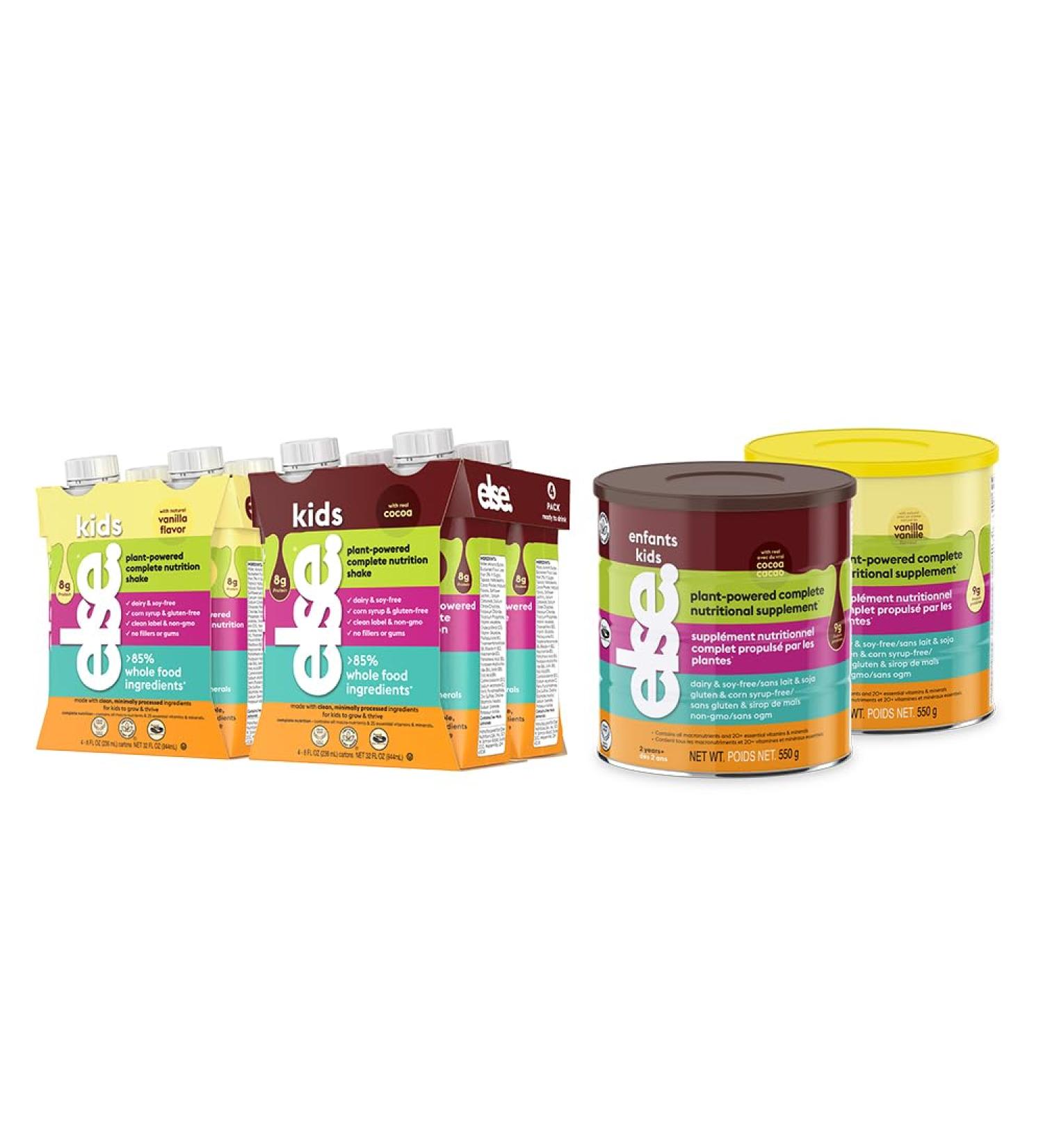 Else Kids Nutritional Shake Mix - Plant Based Dairy Free Toddler Nutritional Drink Powder for Ages 2-12 (700g 2-Pack) - Kids Protein Powder w/ 8-Pack Kids Nutritional Shake Ready to Drink - Buy Online on GoSupps.com