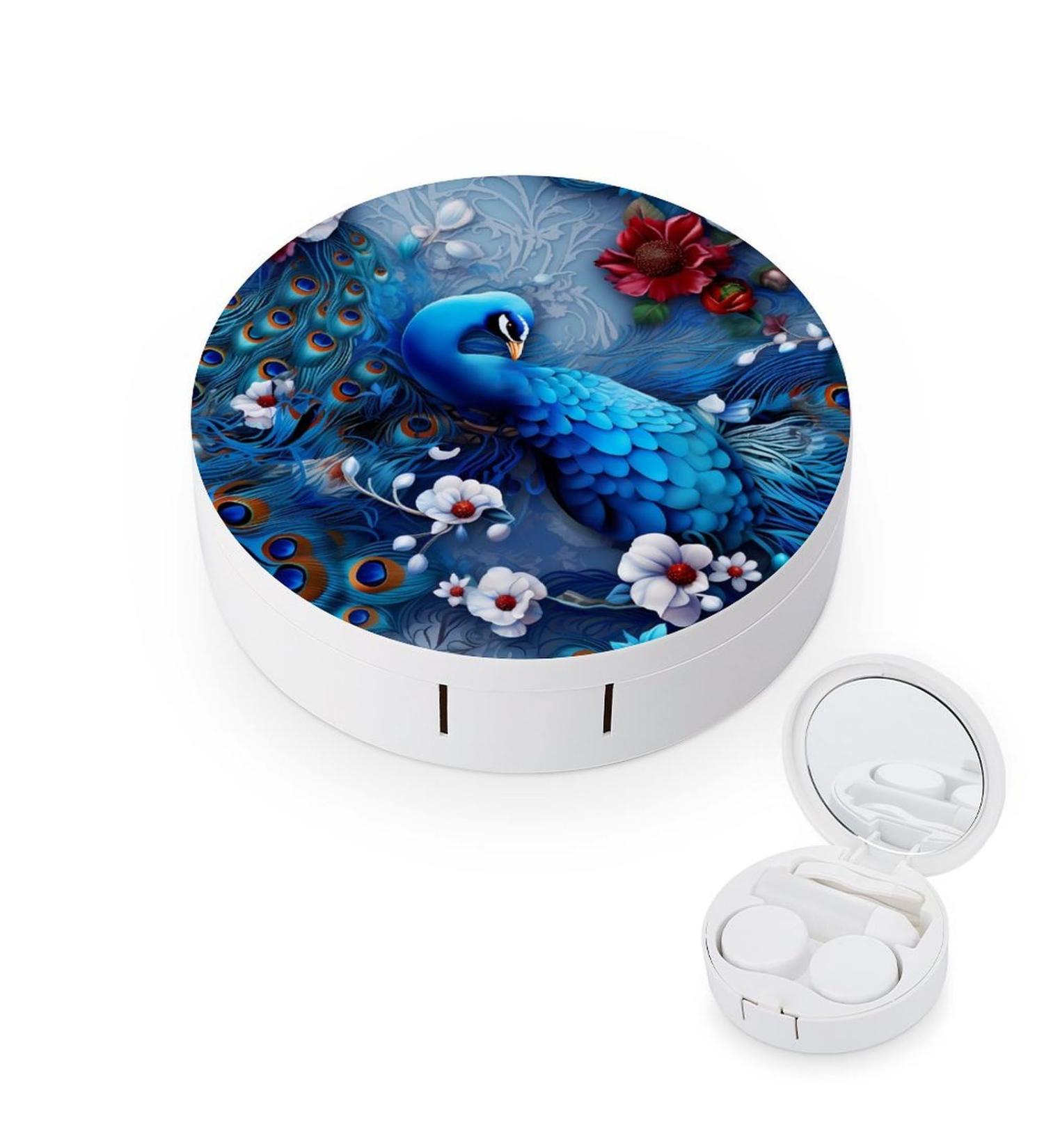 Peacock Flowers Contact Lens Travel Kit | Portable Cute Lens Case with Mirror for Daily Use - Buy Online on GoSupps.com