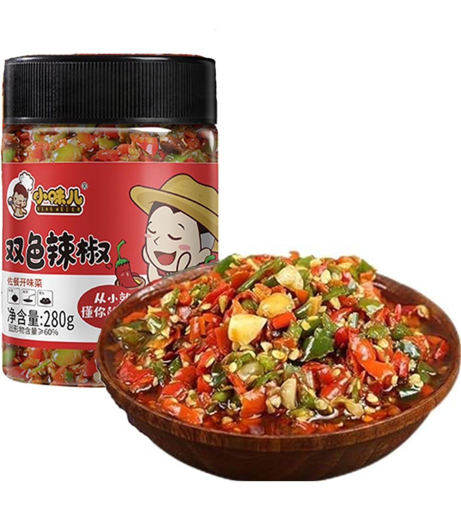 Color Chili Sauce homemade seasoning Hunan hot&spicy green and red chili peppers ickled vegetables Hot pot dipped in sauce pmixed noodle sauce Hunan specialty condiment (Color Chili Sauce 280g 3can) Color Chili Sauce 280g 3can - Buy Online on GoSupps.com