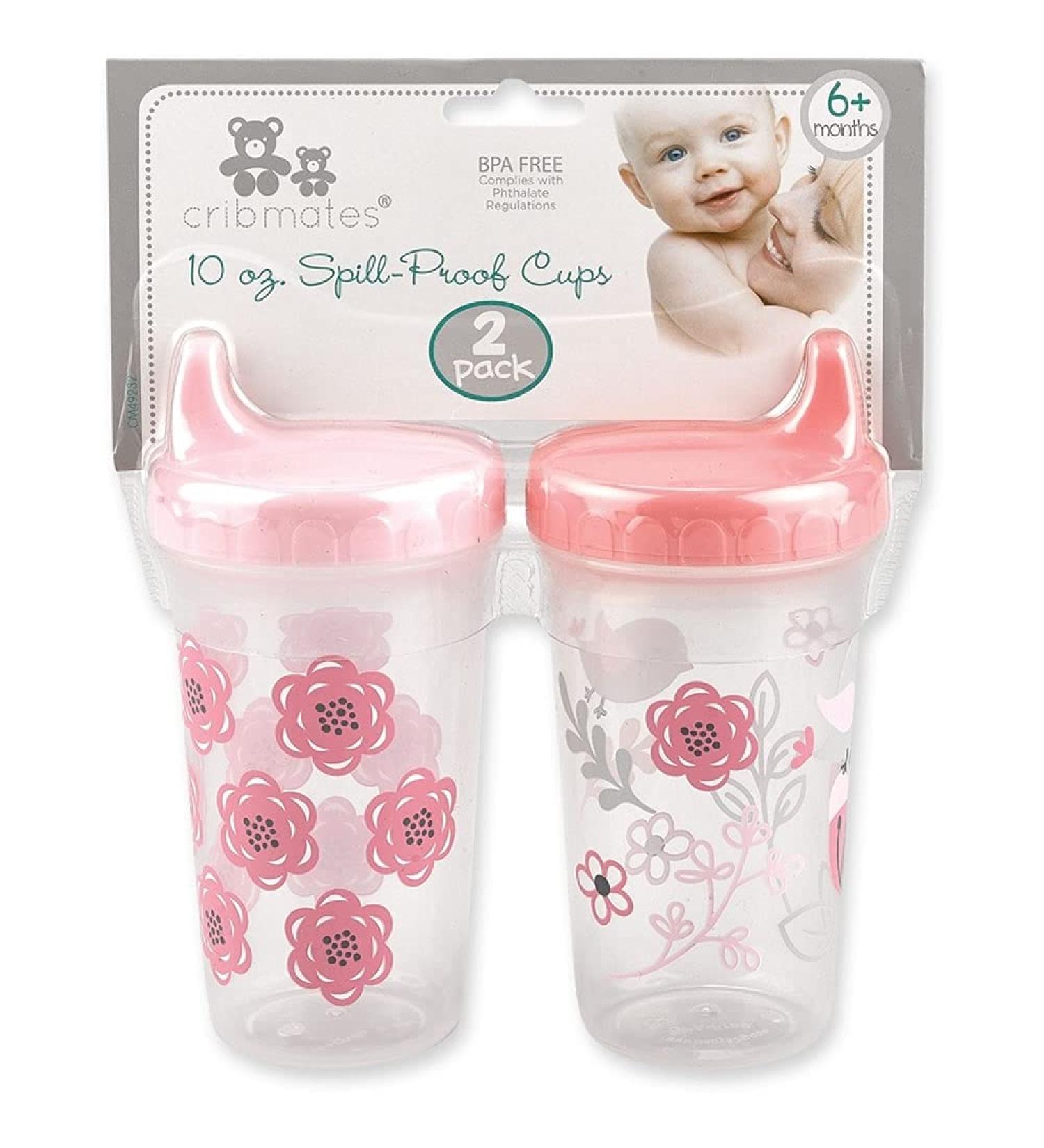 Cribmates 10oz Spill Proof Cups 2-Pack Pink Flowers