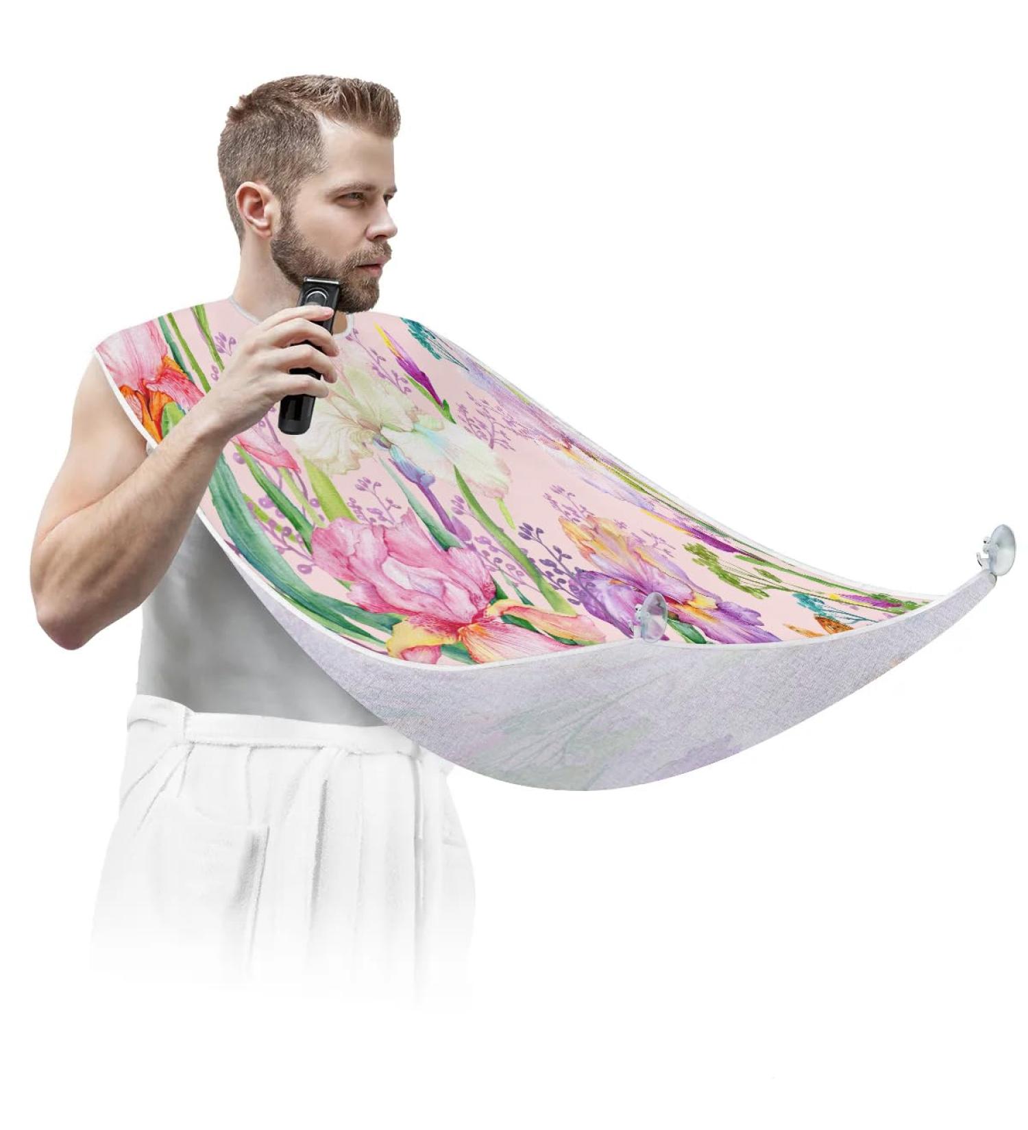 Lovely Butterfly Flowers Beard Bib Apron - Non-Stick Waterproof Hair Catcher for Men | Perfect Grooming Gift with Suction Cups - Buy Online on GoSupps.com