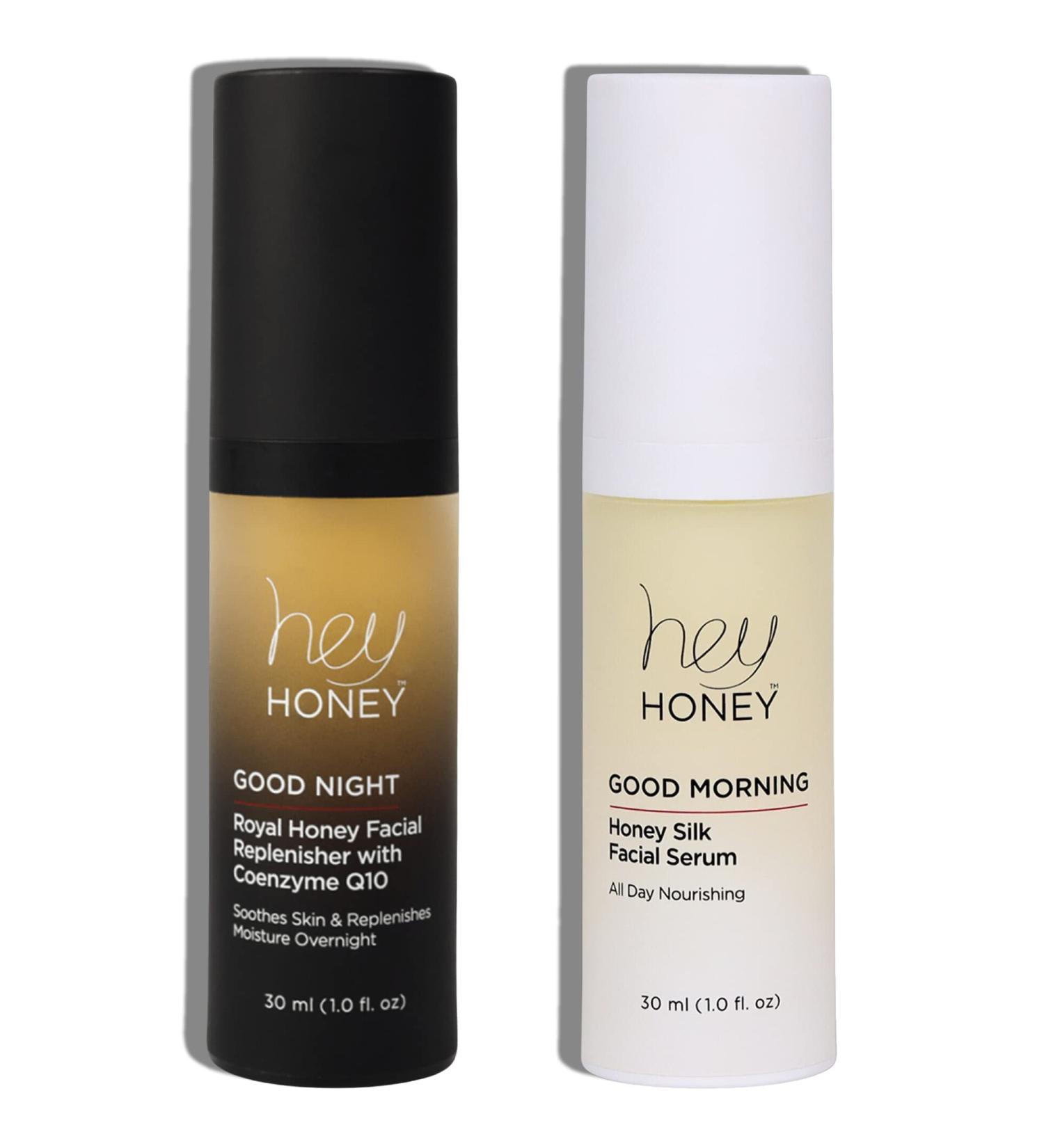 Hey Honey Good Morning & Good Night Duo | Honey Silk Facial Serum & Royal Honey Coenzyme Q10 | Best Day & Night Facial Support for Glowing Skin - 2 Oz | International Shipping Available - Buy Online on GoSupps.com