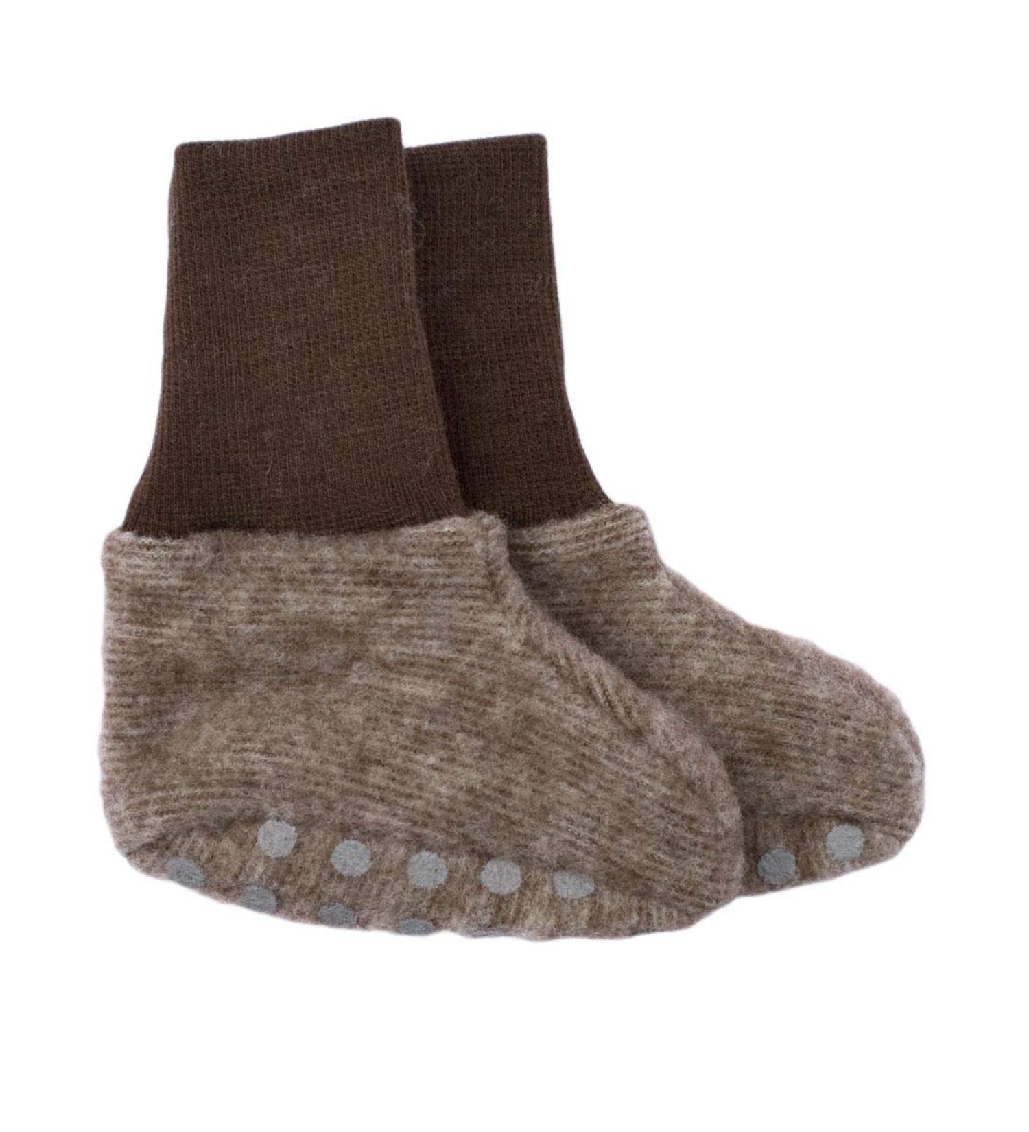 Cosilana Baby Fleece Booties 60% Wool (Organic) 40% Cotton (Organic) (Non-Slip Soles for Sizes EU 62/68 and Up) 0-3 Months Brown Melange