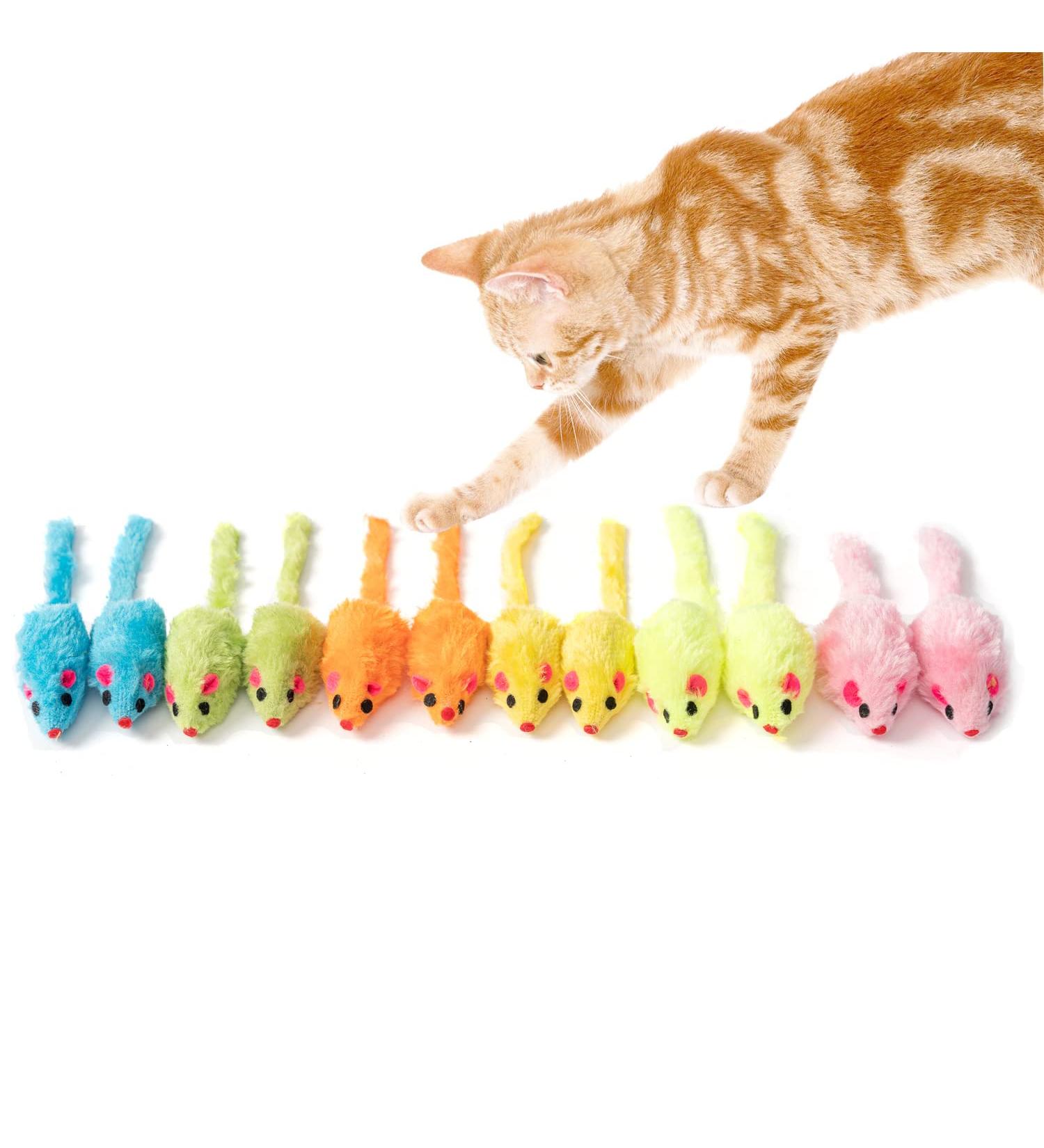 MeoHui Fur Mice Cat Toys 12PCS - Rattling Catnip Cat Toys for Interactive Play | Realistic Size with Rattle Sound | Catnip Filled Mouse Toy for Indoor Cats and Kittens - Buy Online on GoSupps.com