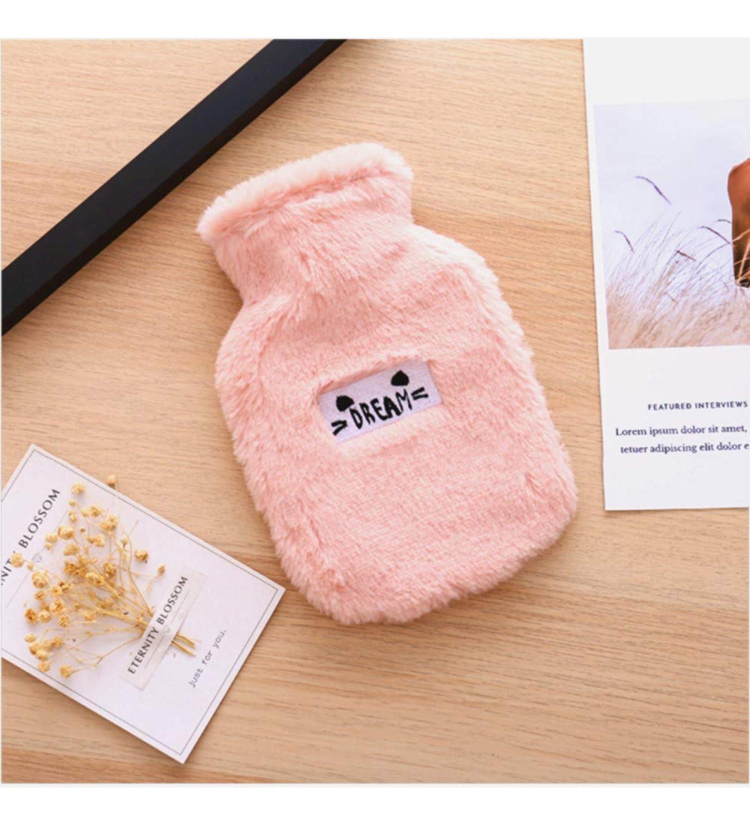 Fluffy Pink Hot Water Bottle with Cover - Eco-Friendly 0.5L Mini Heat Bottle for Children & Adults - Buy Online on GoSupps.com