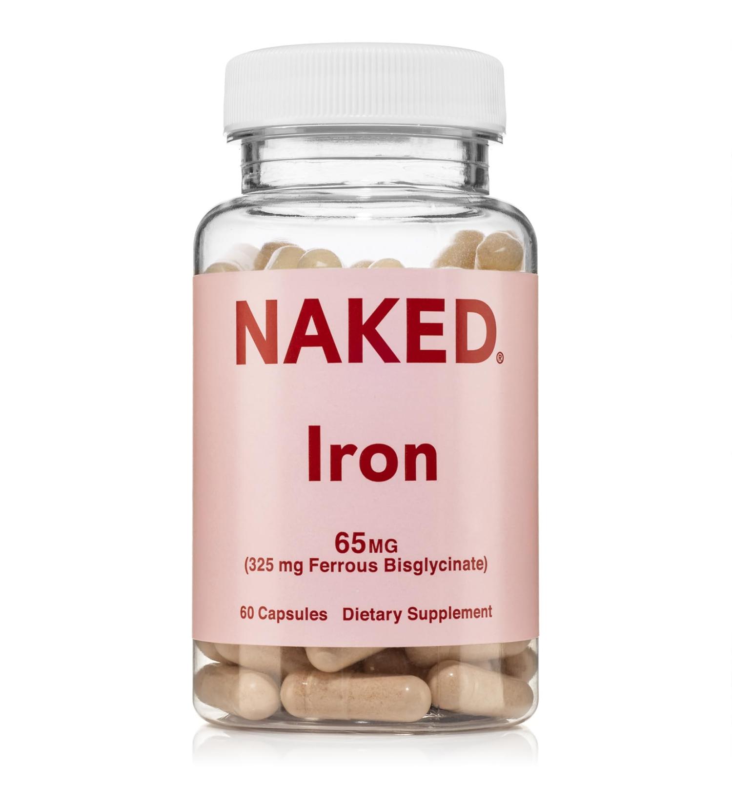 Naked Iron 65mg 325mg Ferrous Bisglycinate - High Potency Iron Supplement for Iron Deficiency Cellular Energy Support Promotes Healthy Red Blood Cell Production Non-GMO Gluten-Free 60 Capsules - Buy Online on GoSupps.com
