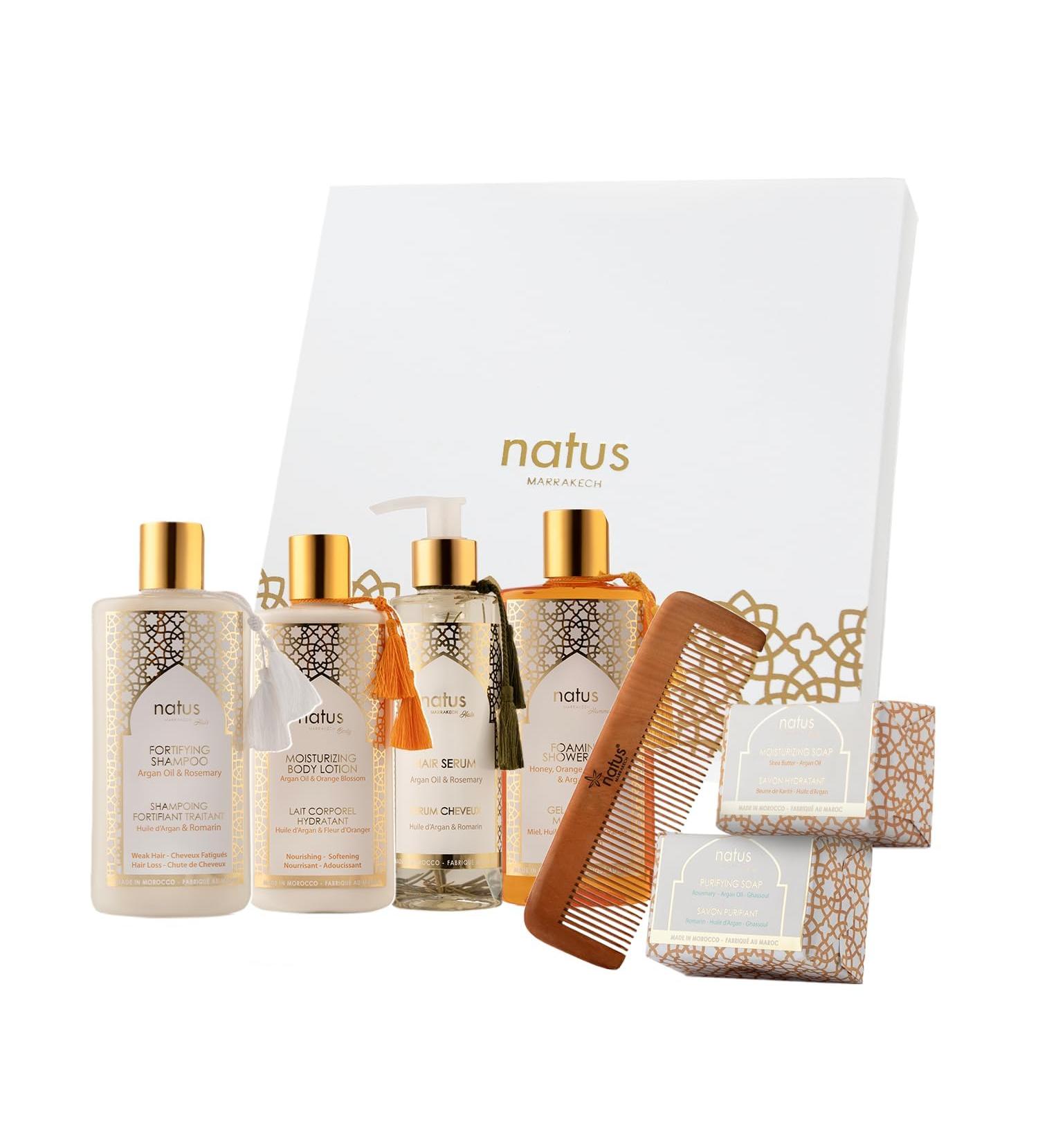 Women's Argan Oil Beauty Set - Shampoo Shower Gel Hair Serum Body Lotion & Wooden Comb | Nourishing & Energizing Routine | Vegan & Cruelty-Free | All Hair/Skin Types - Shop Internationally - Buy Online on GoSupps.com