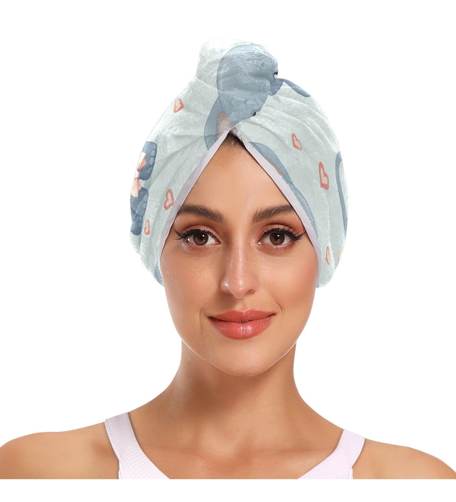 Buy Cute Grey Elephant Hair Towel 2 Pack | Super Absorbent Quick Dry Hair Turbans for Women & Girls - International Shipping - Buy Online on GoSupps.com