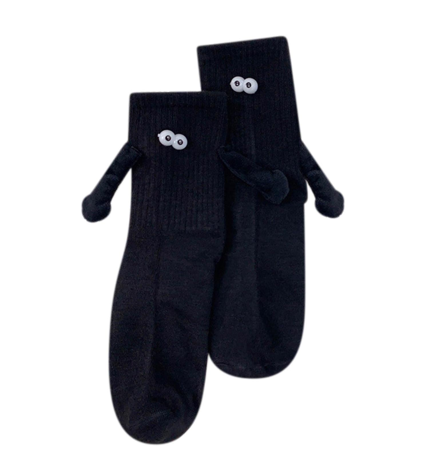 Magnetic Hand Holding Socks Couple Hand in Hand Socks Funny Magnetic Suction 3D Doll Couple Holding Hands Sock One Size Black