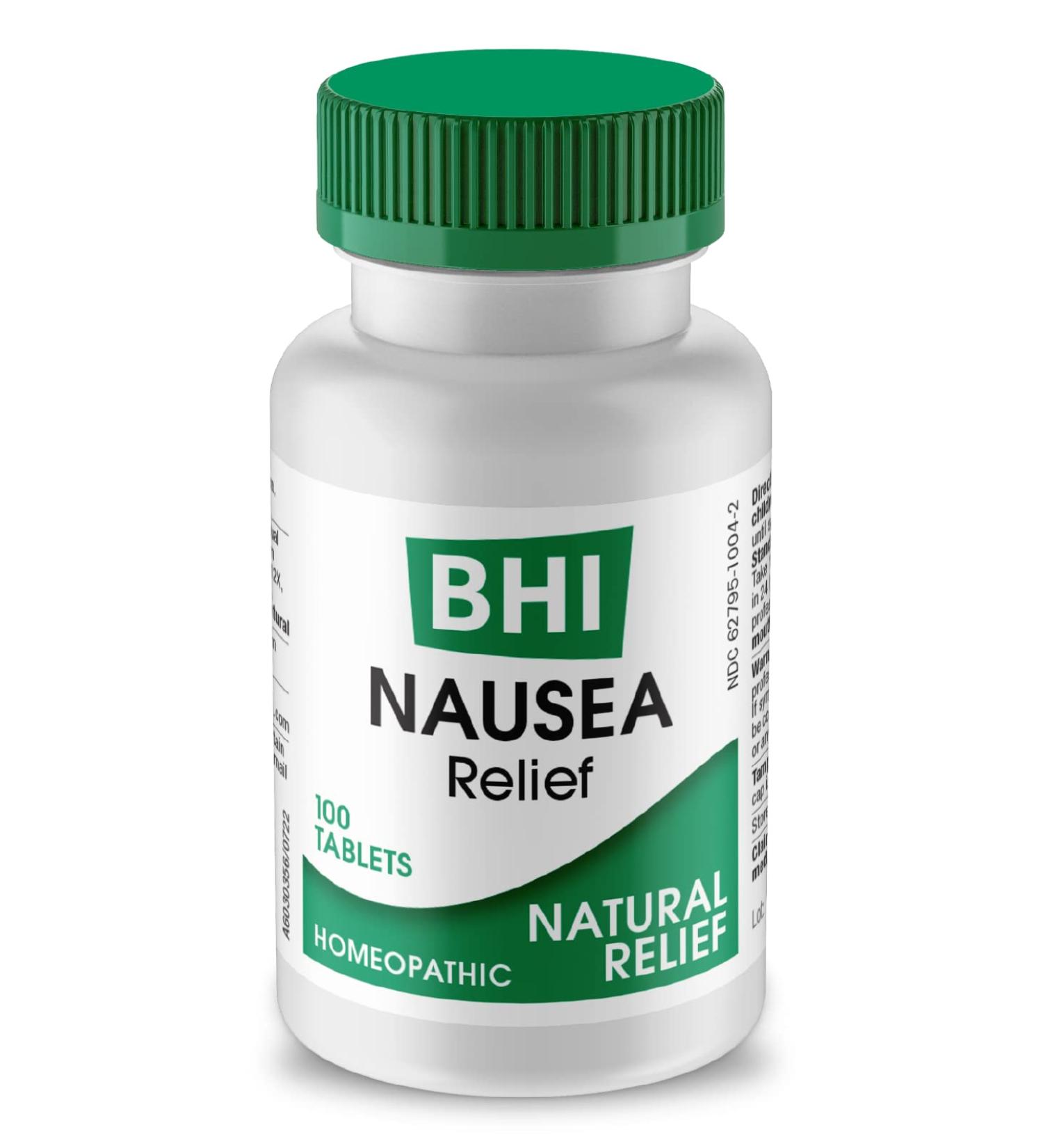 BHI Nausea Relief Tablets - Natural Homeopathic Remedy for Nausea, Vomiting, Bloating & Indigestion - Non-Drowsy Relief for Men & Women - 100 Tablets - Buy Online on GoSupps.com