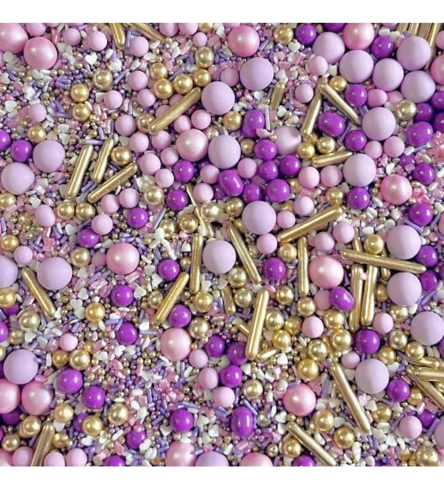 Luxury purple lilac pink metallic gold edible sprinkles cakes pearls chocolate balls cupcake cookies cake toppers 100s and 1000s eid wedding Easter birthday baking decoration PERFECTLY PURPLE