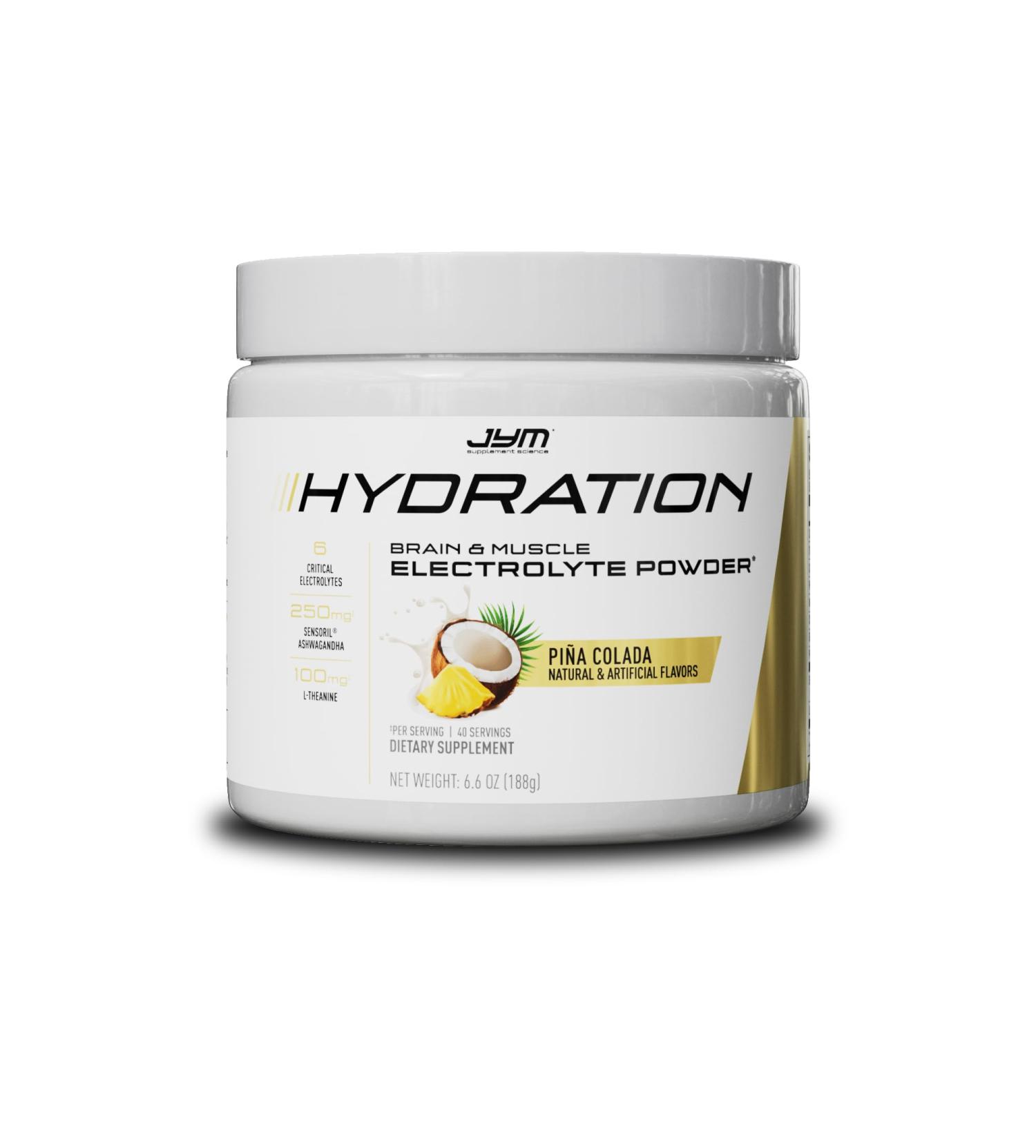 Buy JYM Hydration Pina Colada Powder - Performance Electrolytes with Theanine & Ashwagandha - 40 Servings for Men & Women - International Shipping Available - Buy Online on GoSupps.com