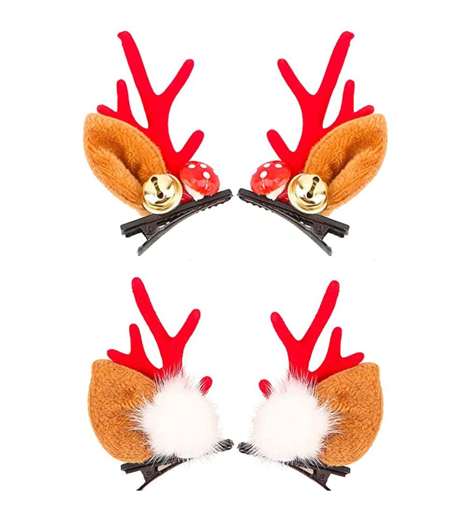 Christmas Hair Accessories 2 Pairs Christmas Hair Clips Reindeer Antlers Ears Hair Accessories Bells Headdress Hairpins Decorative for Women Girls Christmas Party Headpiece. - Buy Online on GoSupps.com