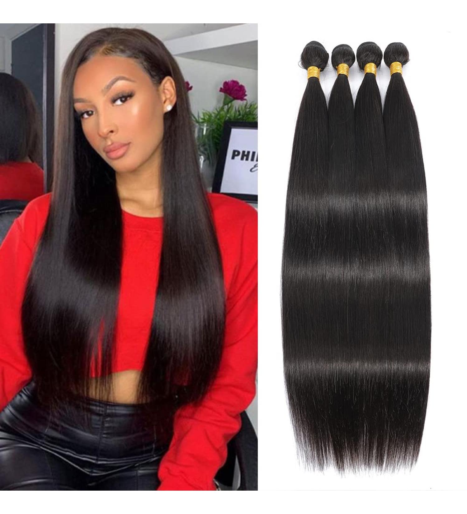 Kapelli 10A Brazilian Virgin Hair Bundles - 4 Pack (14-20 Inch) Straight Human Hair Extensions - Naturals Black - Buy Online on GoSupps.com