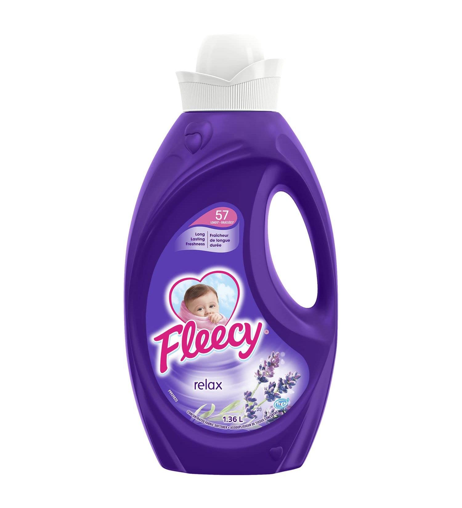 Fleecy Liquid Fabric Softener Aroma Therapy Relax 57 Loads 1.36 Liter| Laundry Softener | Eliminates Tough Odors | 14 Days of Clean Scent & Cozy Comfort 1.36 l (Pack of 1)