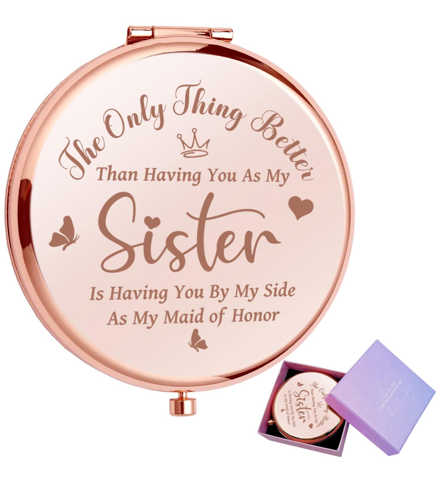 JCHCAMRY Engraved Compact Makeup Mirror - Rose Gold | Bridesmaid, Sister, Wedding, Friendship Gift - Buy Online on GoSupps.com