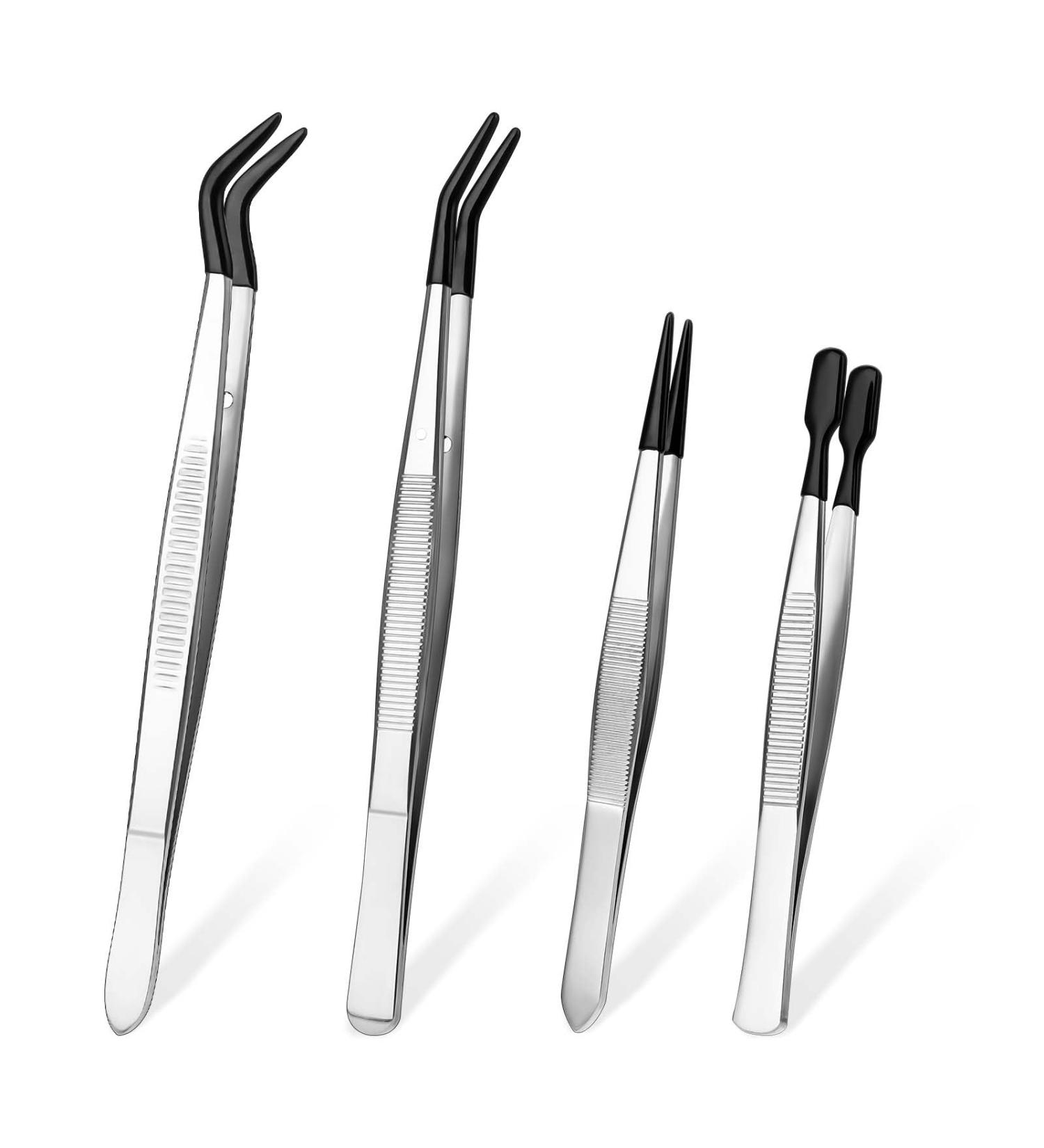 COMNICO Tweezers with Rubber Tip 4-Piece Stainless Steel Tweezers Set with Straight Flat Tip and Soft Tweezers Set Precision Tools for Crafts Jewellery Making Coin Stamp - Buy Online on GoSupps.com
