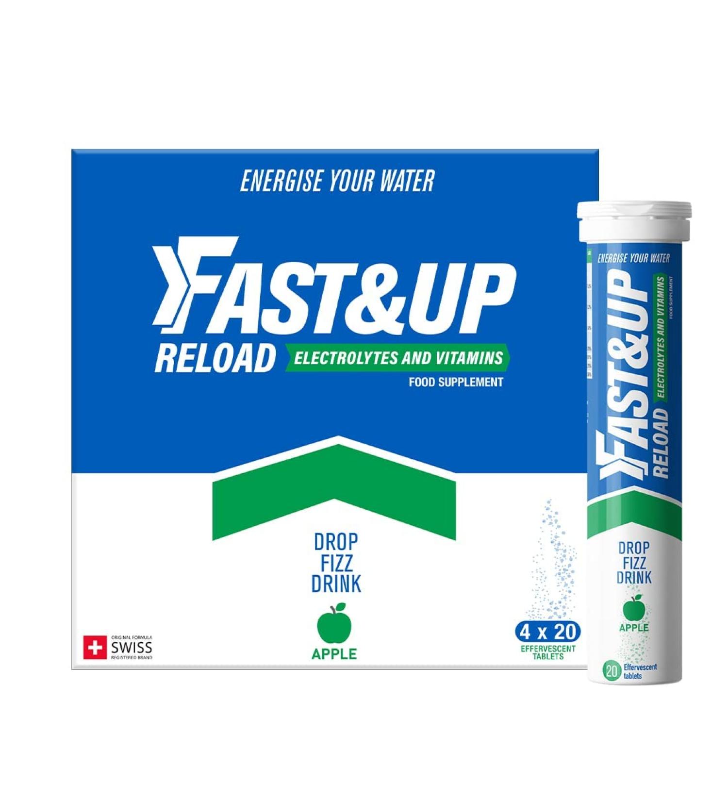Fast&Up Reload Apple - Instant Electrolytes & Hydration - 80 Effervescent Tablets (4 x 20) - Saver Multipack Apple 20 count (Pack of 4) - Buy Online on GoSupps.com