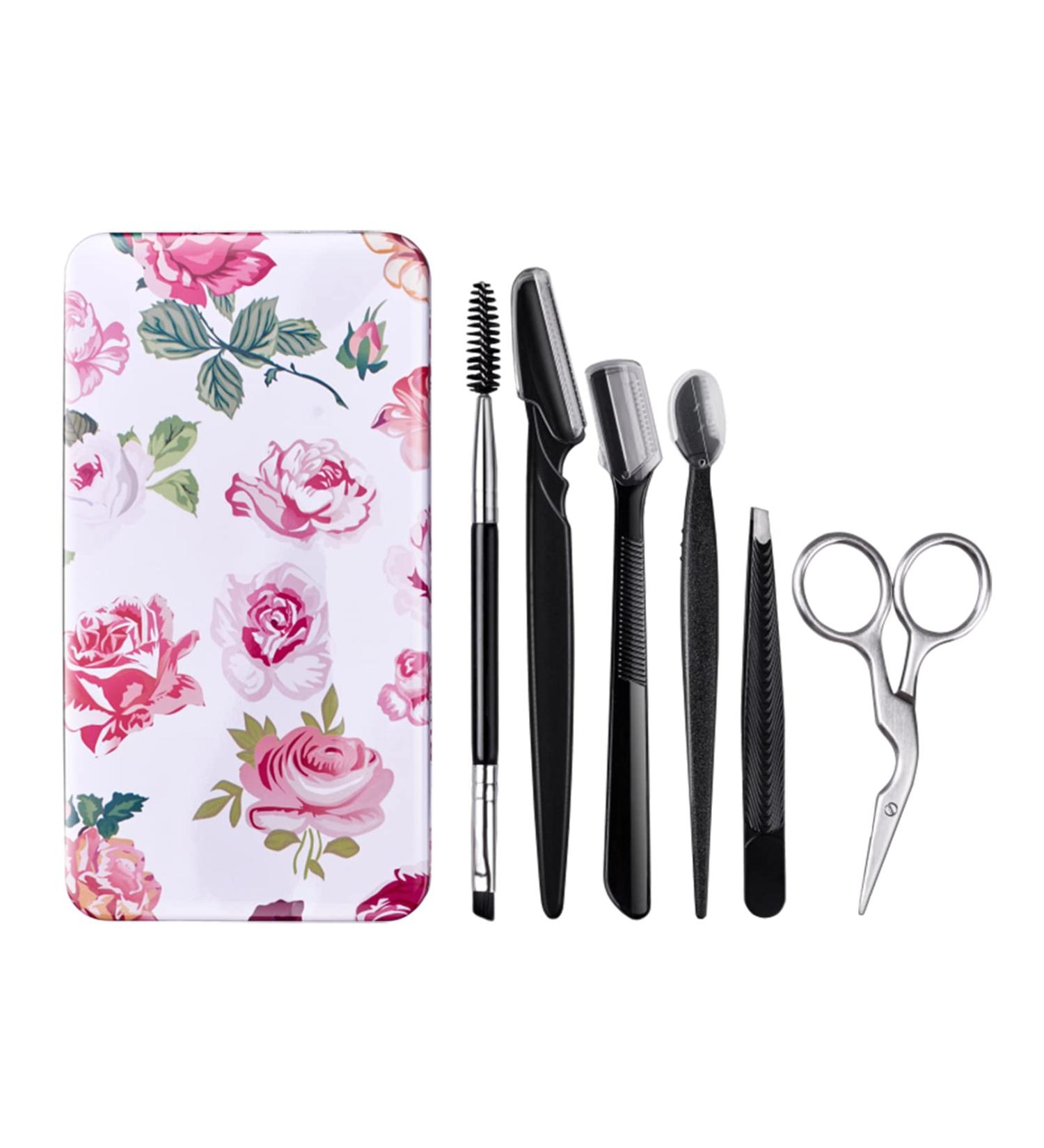 Fitdon Eyebrow Set: Stainless Steel Tweezers Scissors Brush & Razors | 6-Piece Grooming Kit for Perfect Eyebrows - Buy Online on GoSupps.com