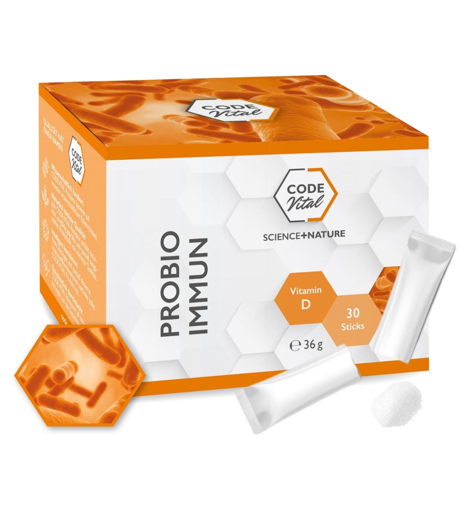 Code Vital Probio Immun I MultiSpecies Probiotics | Austrian Quality | 10 Intestinal Strains + Vitamin D | Delicious Taste | 30 Sticks for Optimal Immunity - Buy Online on GoSupps.com