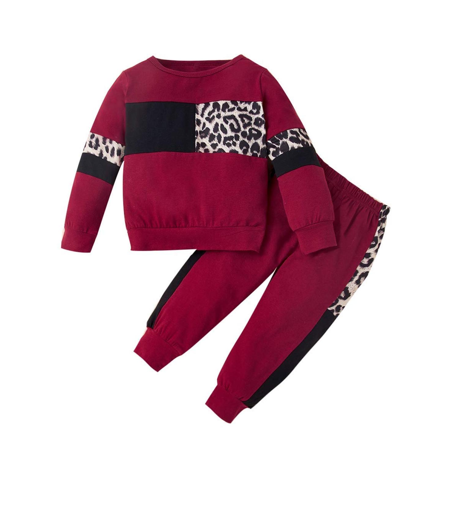 ZOEREA Baby Girl Leopard Sweatshirt Top + Harem Pants Set | 12-18 Months | Red - Buy Online on GoSupps.com