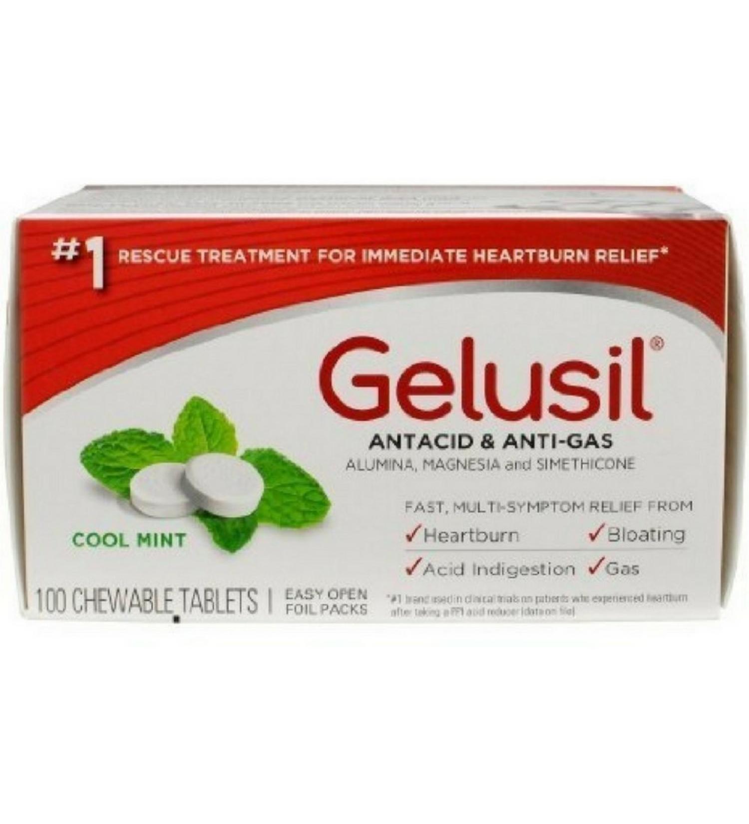 Gelusil Antacid/Anti-Gas Tablets Cool Mint 100 Tablets