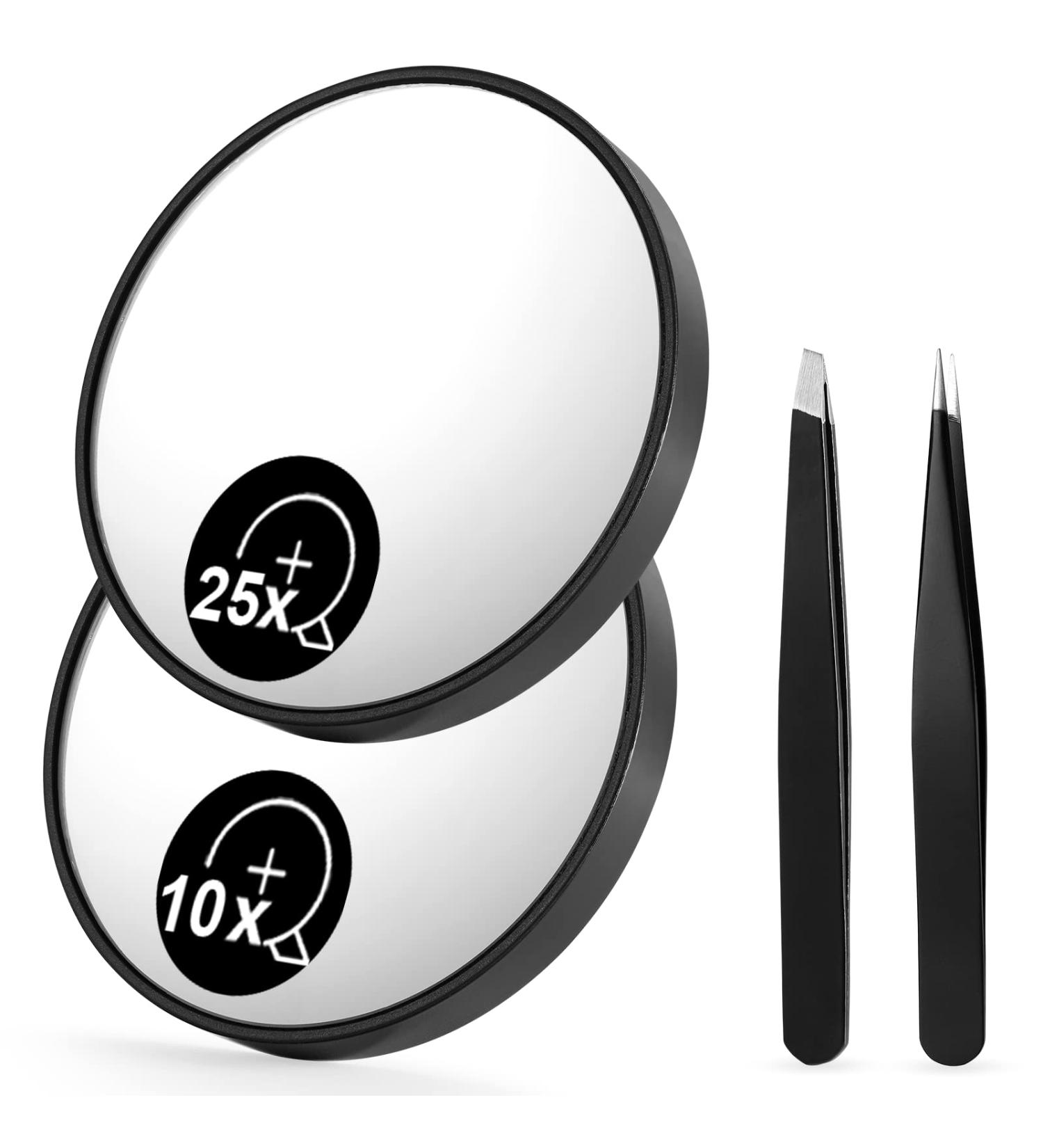 OMIRO 10X & 25X Magnifying Mirrors and Tweezers Kit with Suction Cups - Travel Set - Buy Online on GoSupps.com