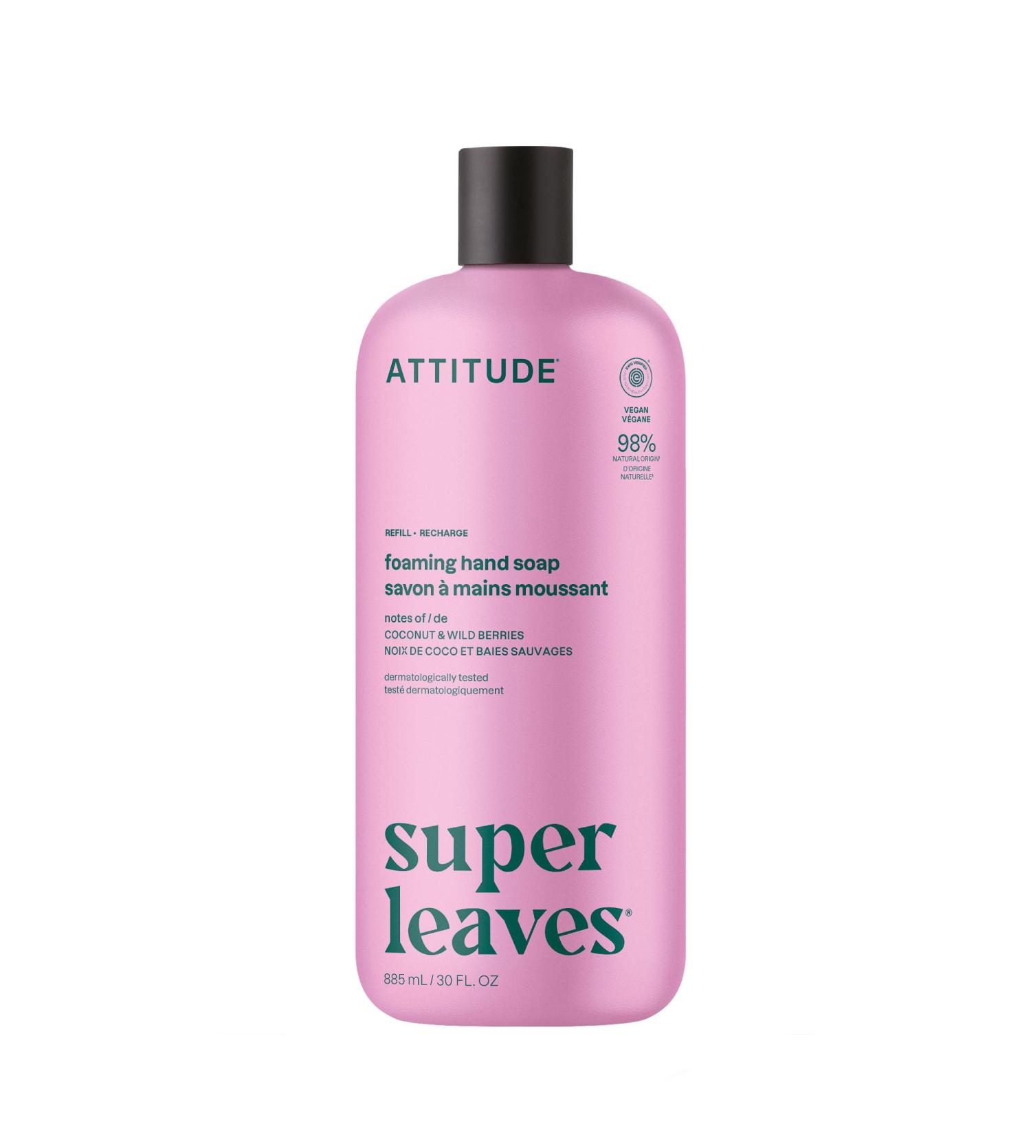 ATTITUDE Foaming Hand Soap Refill EWG Verified Natural & Plant-Based Hand Wash Gentle & Moisturizing Vegan Coconut & Wildberries Scent 30 Fl Oz Coconut & Wild Berries 30 Fl Oz (Pack of 1) - Buy Online on GoSupps.com