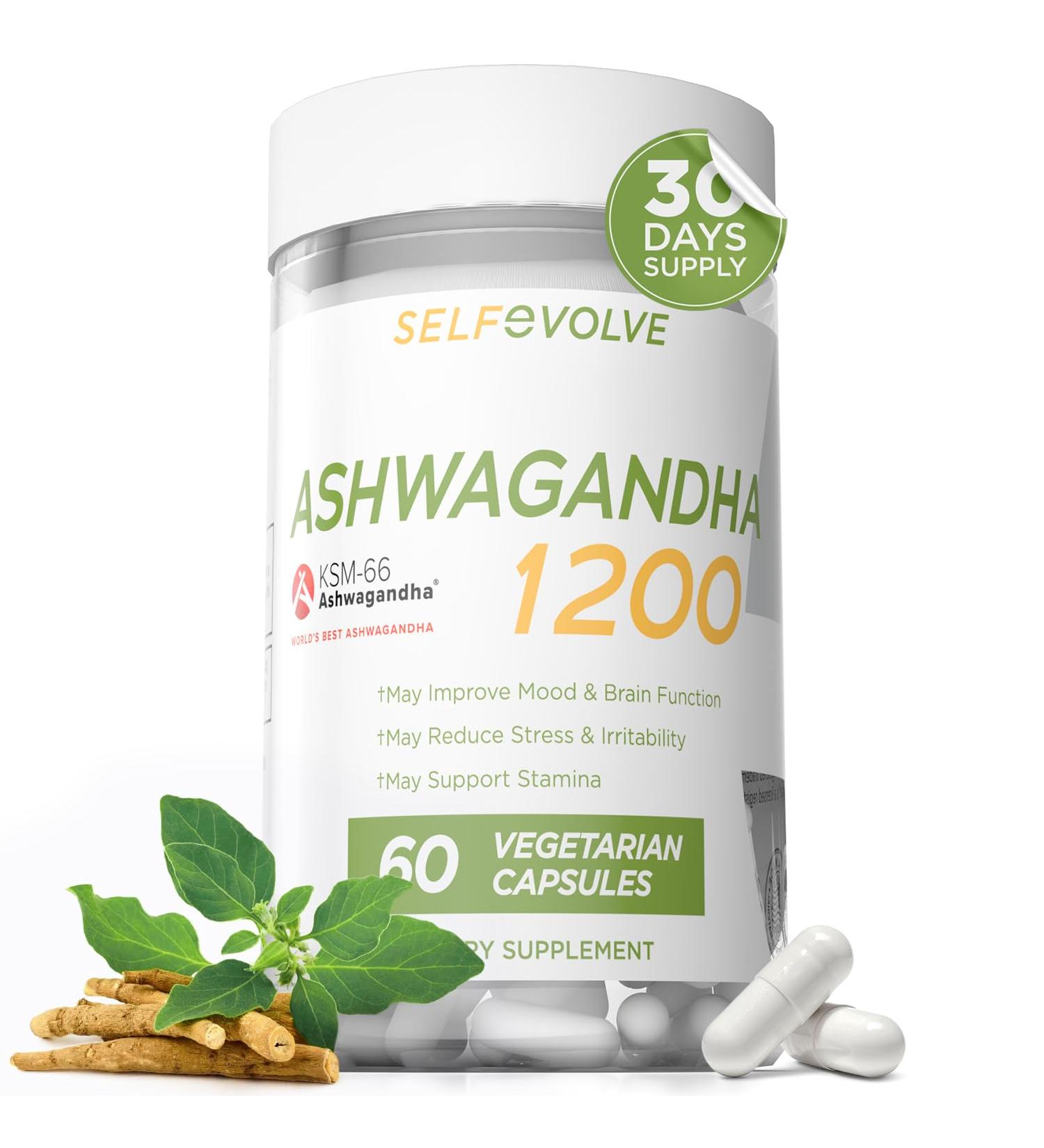 selfevolve Stress Relief Ashwagandha KSM-66 Supports Occasional Stress Relief Dietary Supplement Capsules 1 Month Supply - Buy Online on GoSupps.com