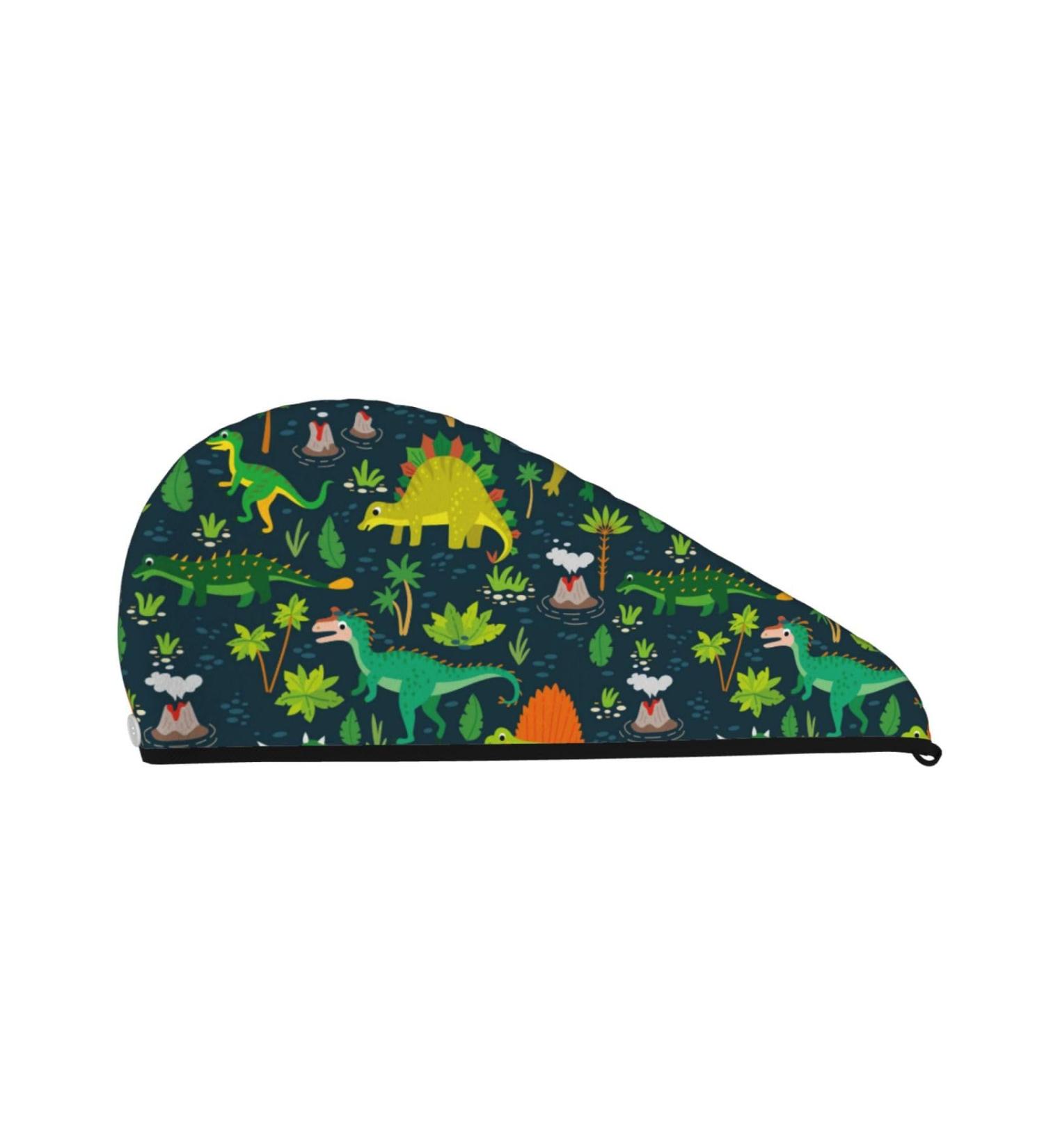Super Absorbent Dinosaur & Tropical Leaves Hair Towel Wrap - Quick Dry Coral Velvet for Long Curly & Thick Hair - Buy Online on GoSupps.com